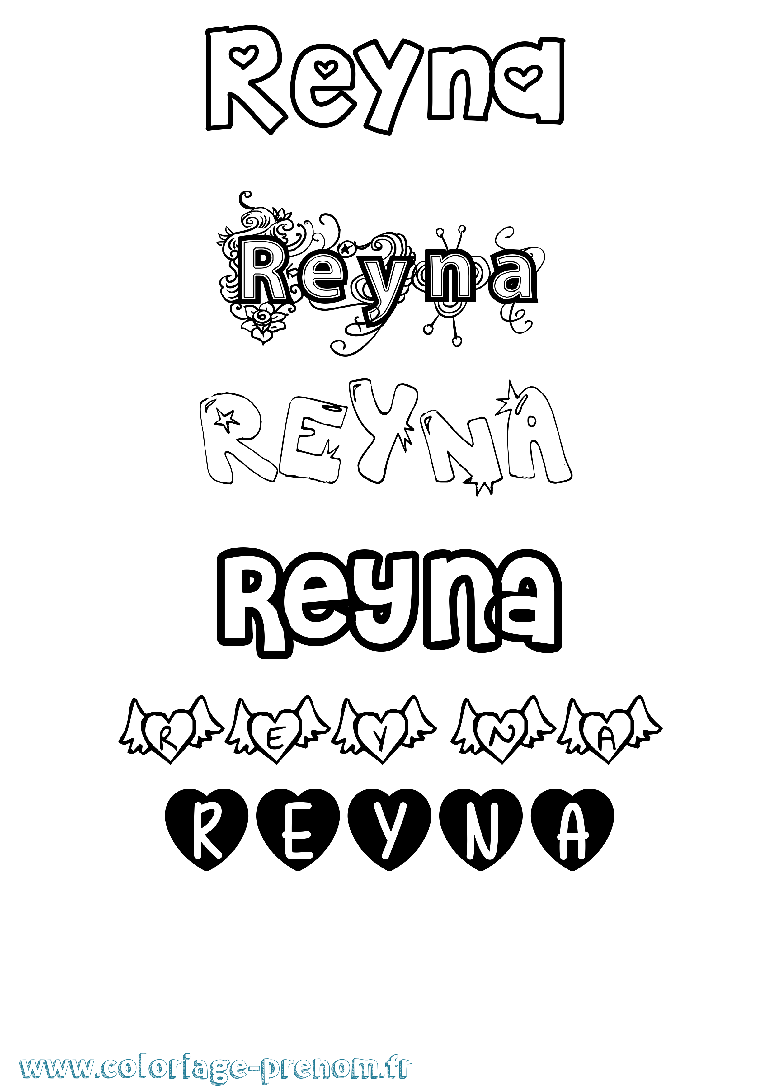 Coloriage Reyna Girly Coloriage prénom Reyna Girly