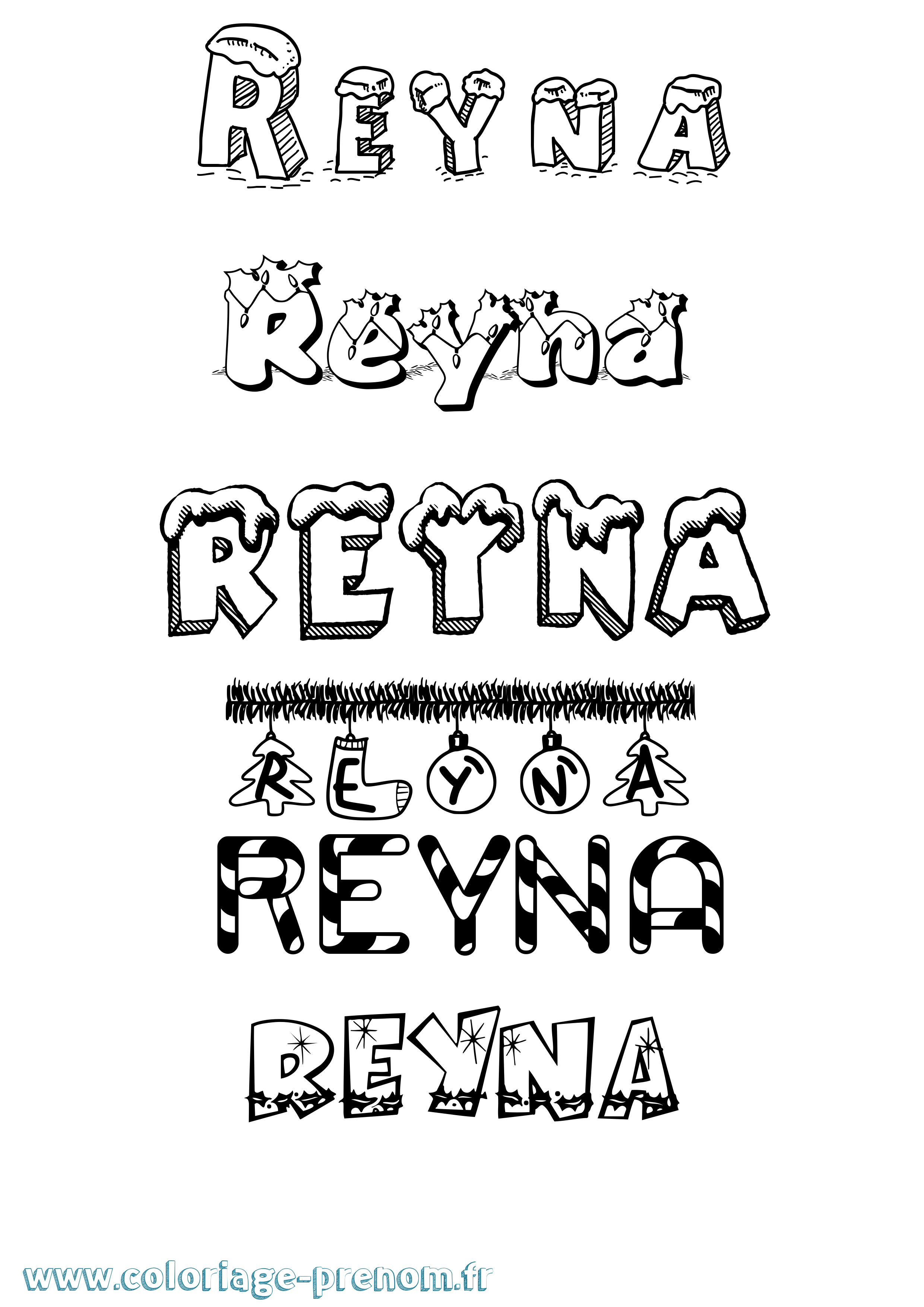 Coloriage Reyna Noël Coloriage prénom Reyna Noël