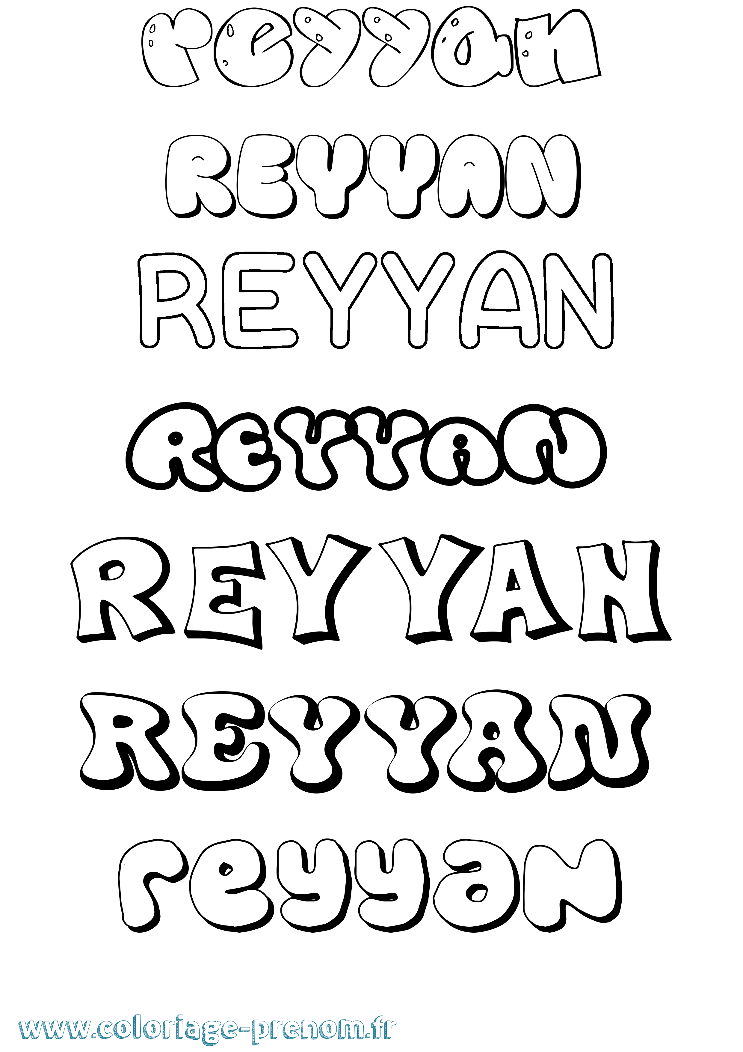 Coloriage Reyyan Bubble Coloriage prénom Reyyan Bubble