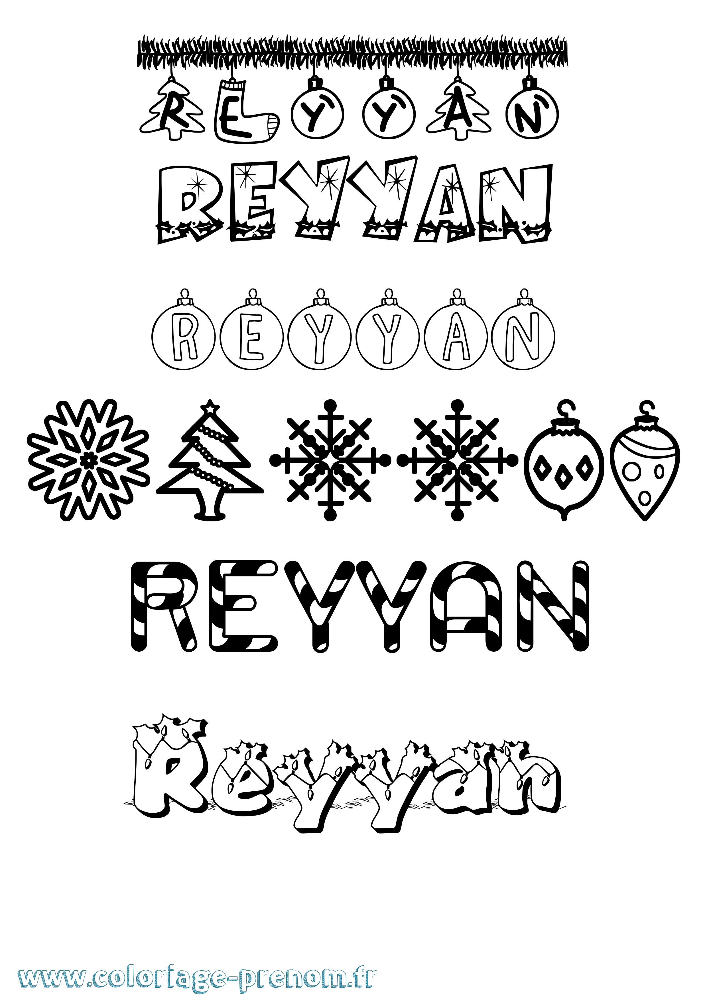 Coloriage Reyyan Noël Coloriage prénom Reyyan Noël