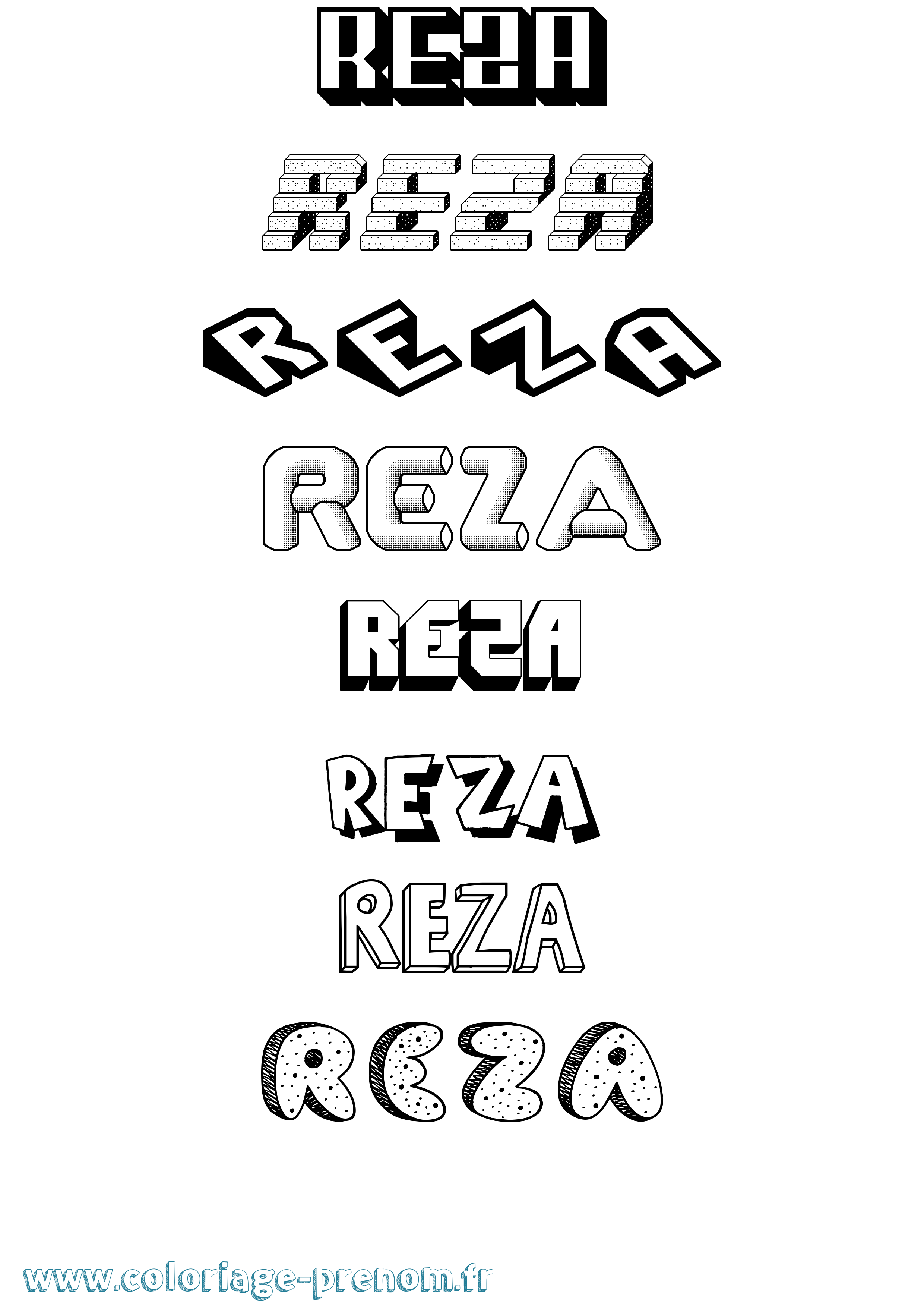 Coloriage Reza Effet 3D Coloriage prénom Reza Effet 3D