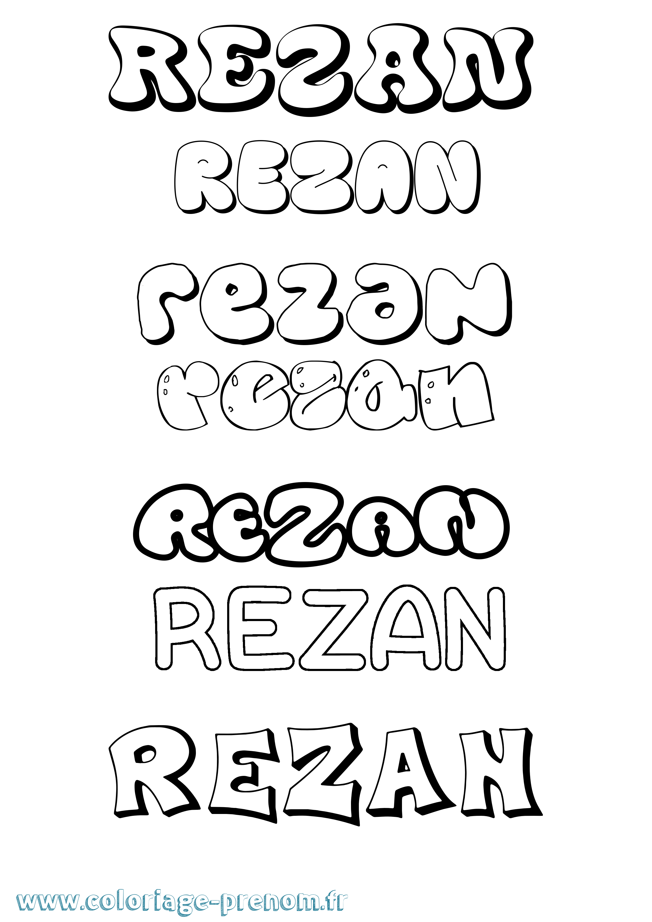 Coloriage Rezan Bubble Coloriage prénom Rezan Bubble