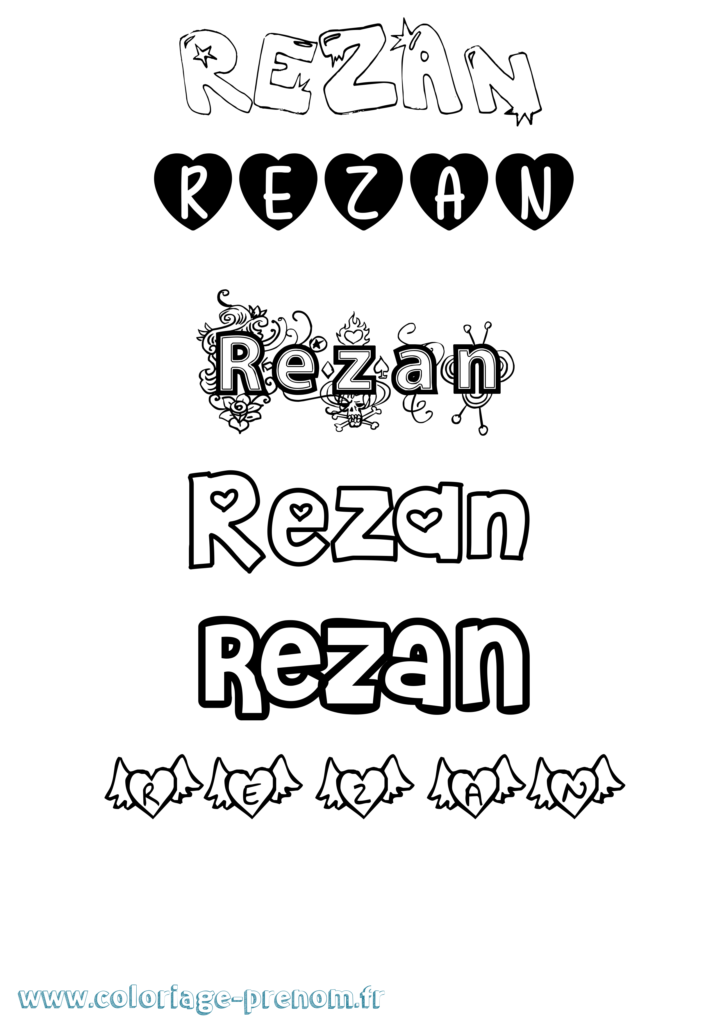Coloriage Rezan Girly Coloriage prénom Rezan Girly