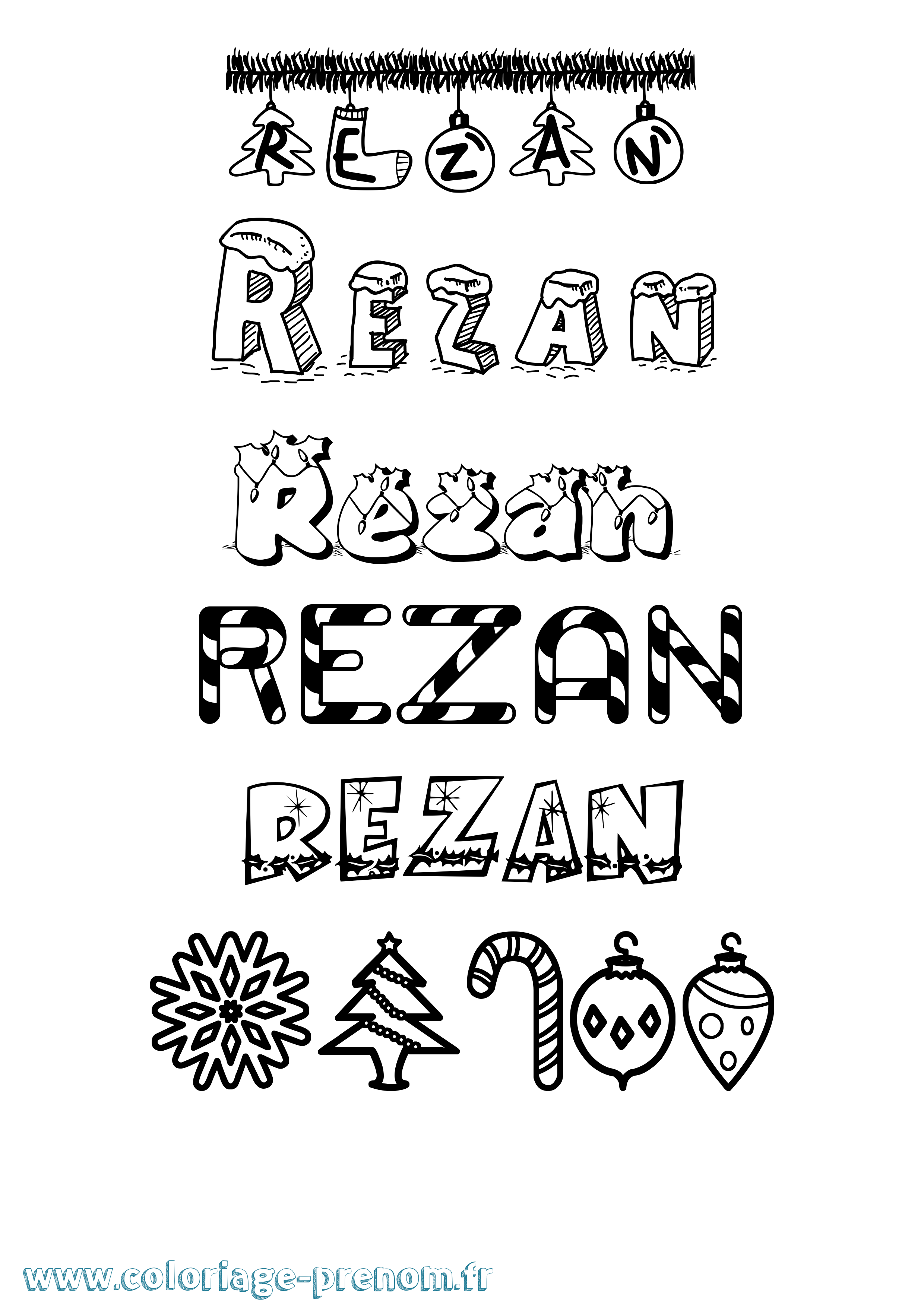 Coloriage Rezan Noël Coloriage prénom Rezan Noël