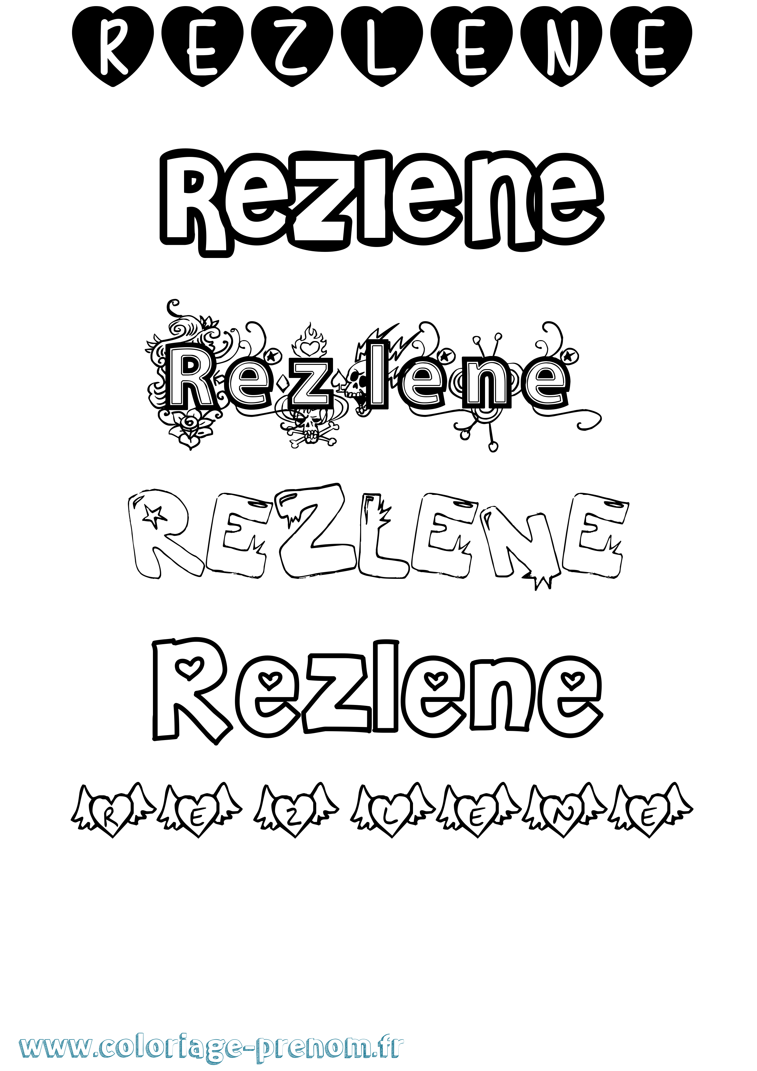 Coloriage Rezlene Girly Coloriage prénom Rezlene Girly