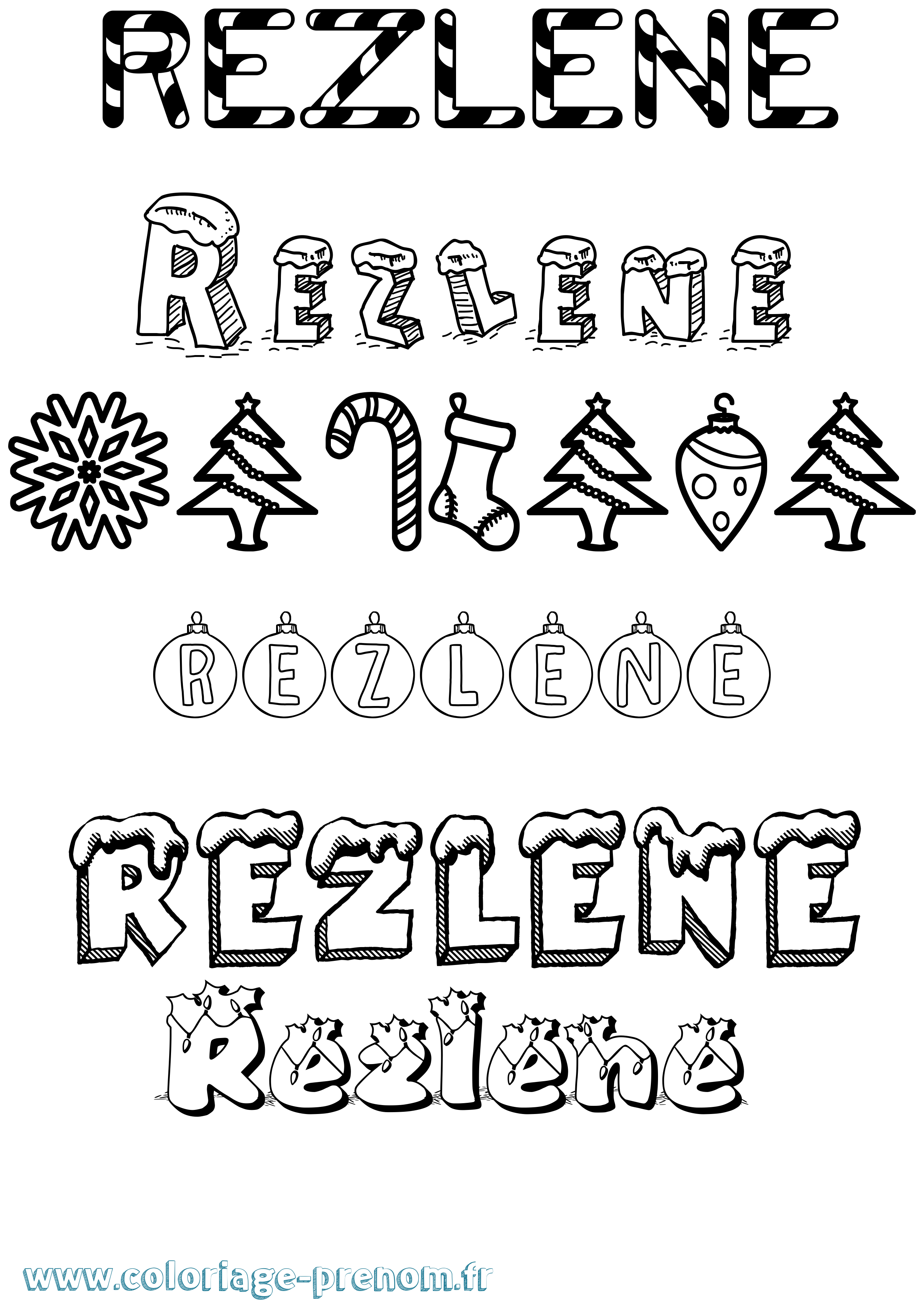 Coloriage Rezlene Noël Coloriage prénom Rezlene Noël