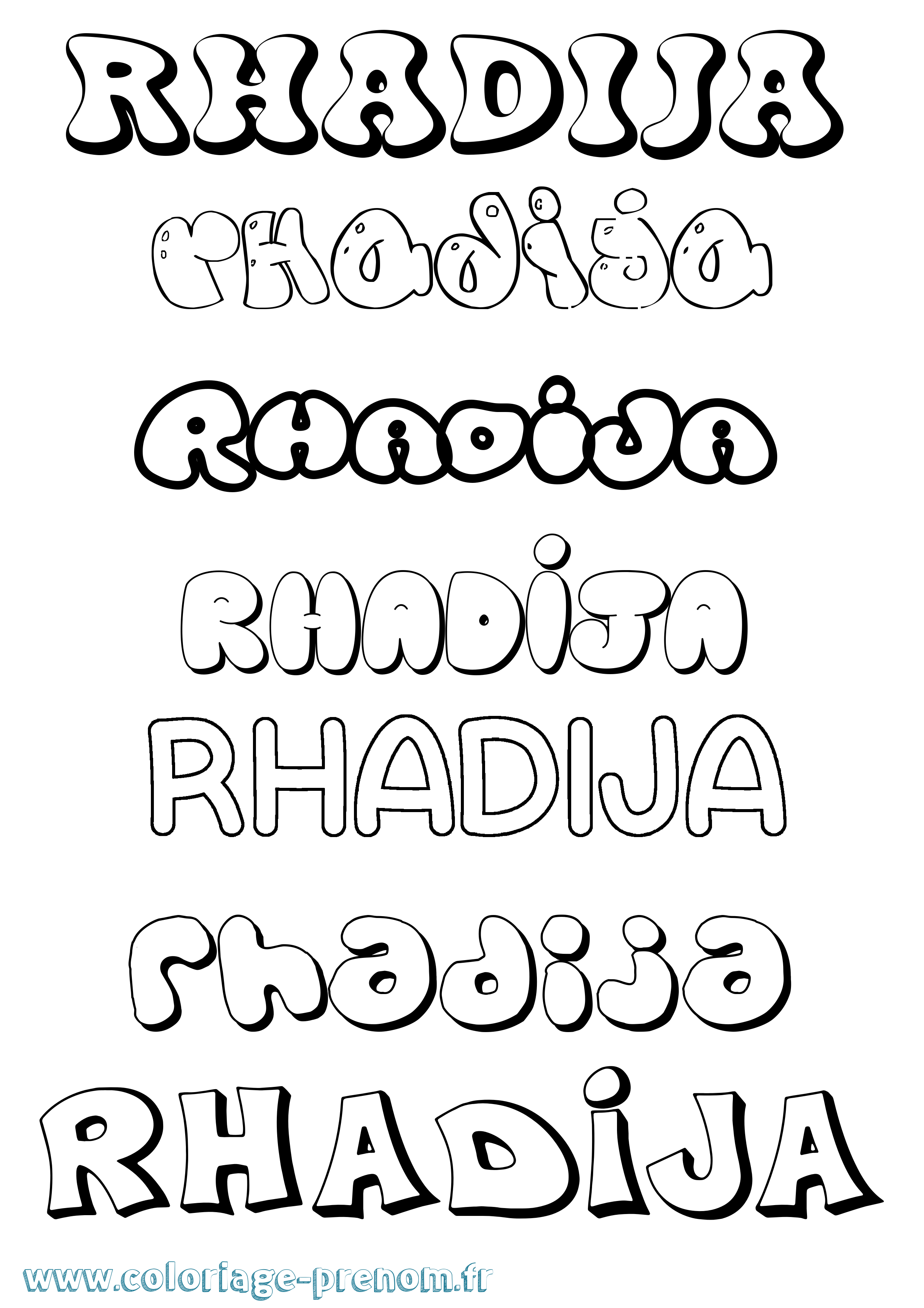 Coloriage Rhadija Bubble Coloriage prénom Rhadija Bubble