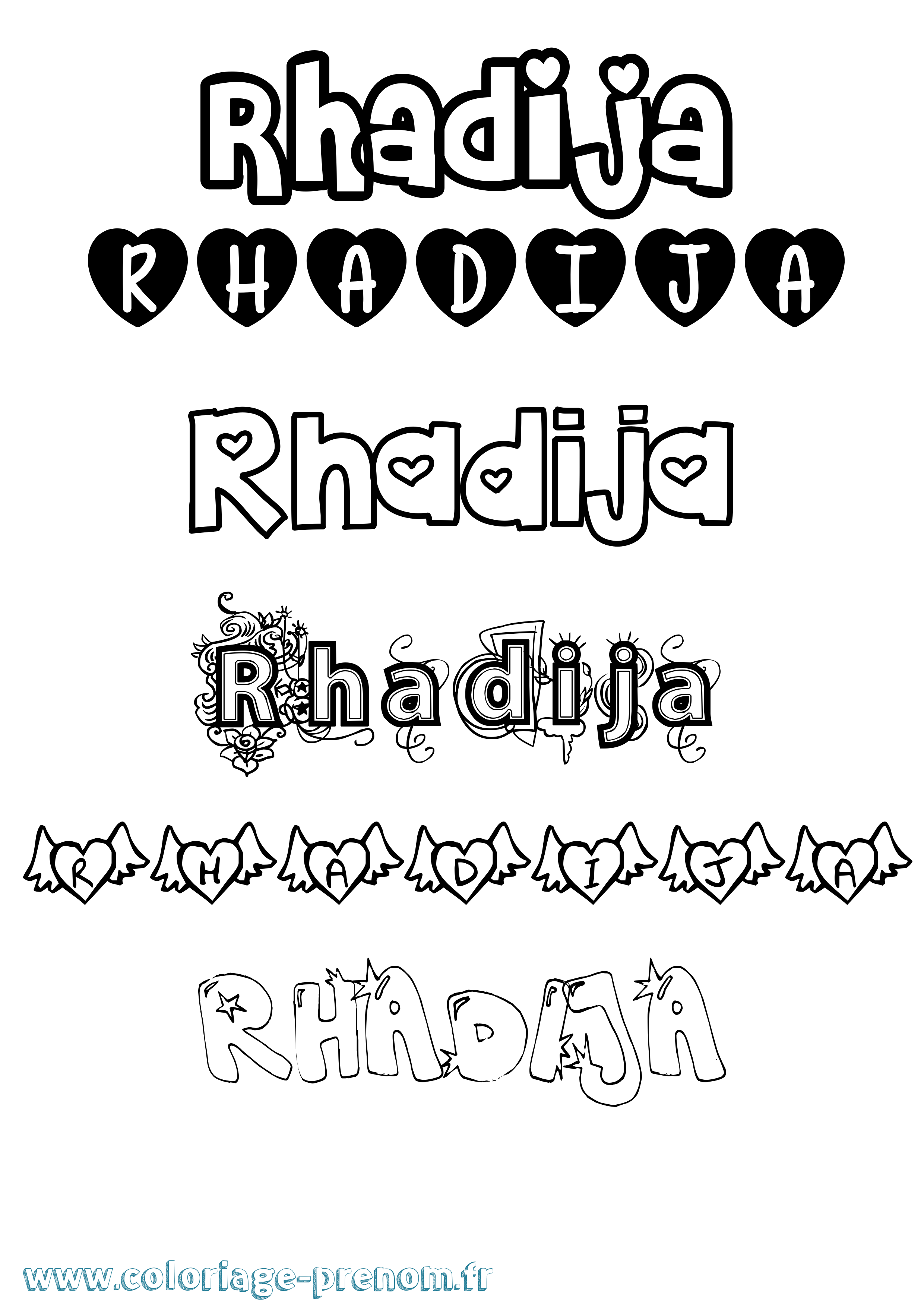 Coloriage Rhadija Girly Coloriage prénom Rhadija Girly