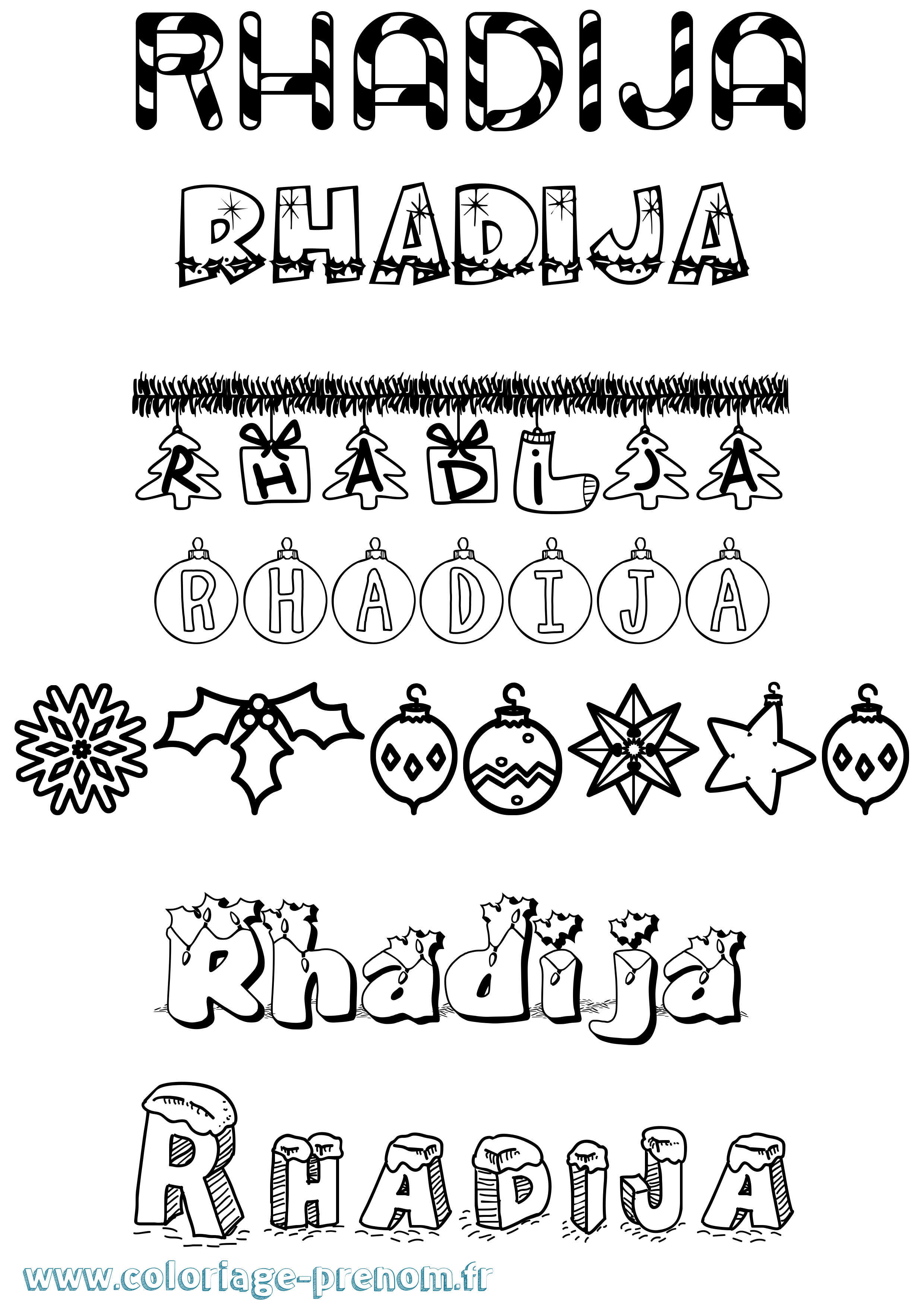 Coloriage Rhadija Noël Coloriage prénom Rhadija Noël