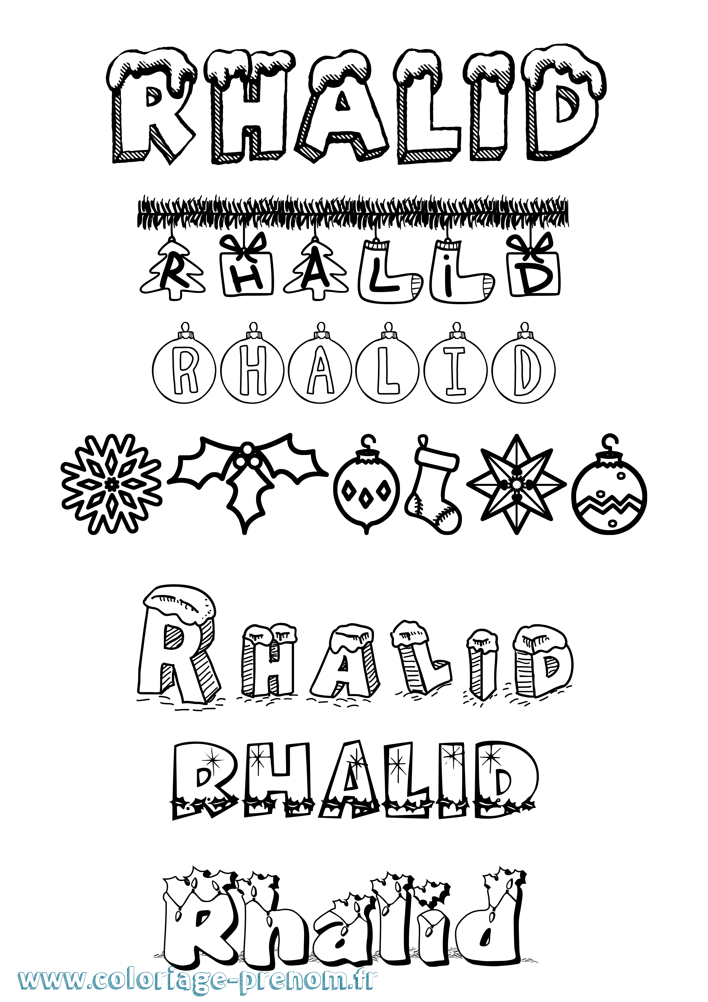 Coloriage Rhalid Noël Coloriage prénom Rhalid Noël