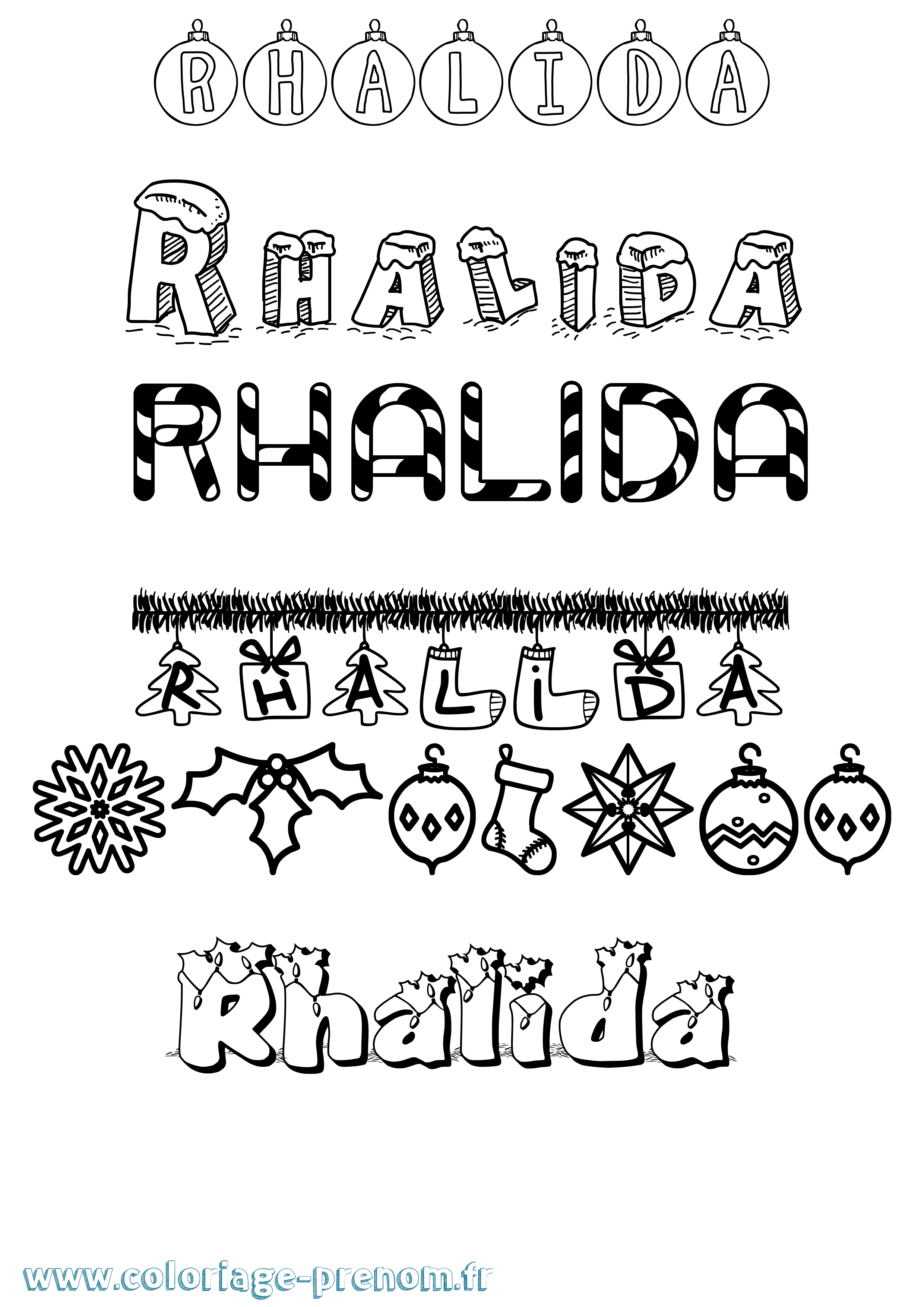 Coloriage Rhalida Noël Coloriage prénom Rhalida Noël