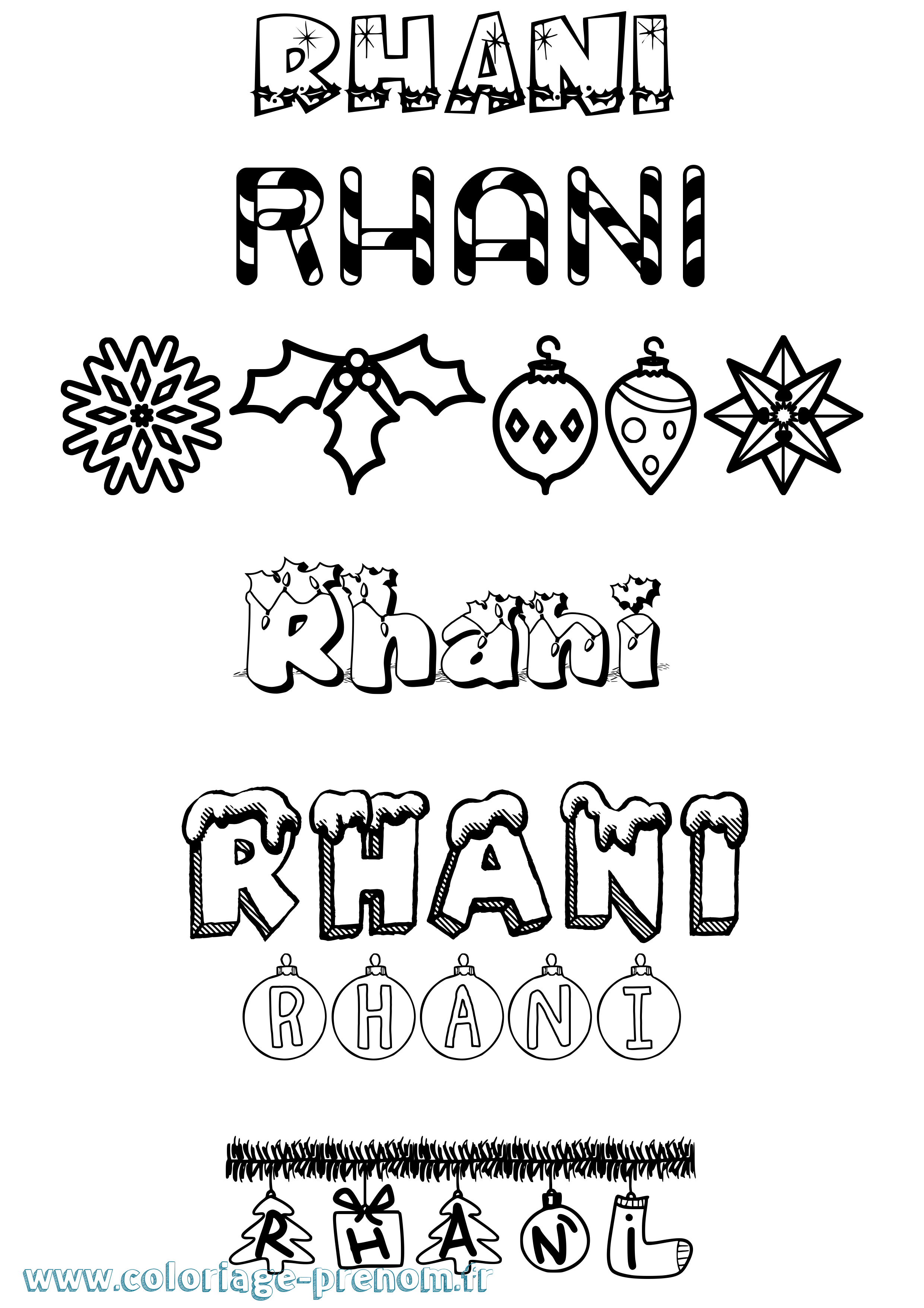 Coloriage Rhani Noël Coloriage prénom Rhani Noël