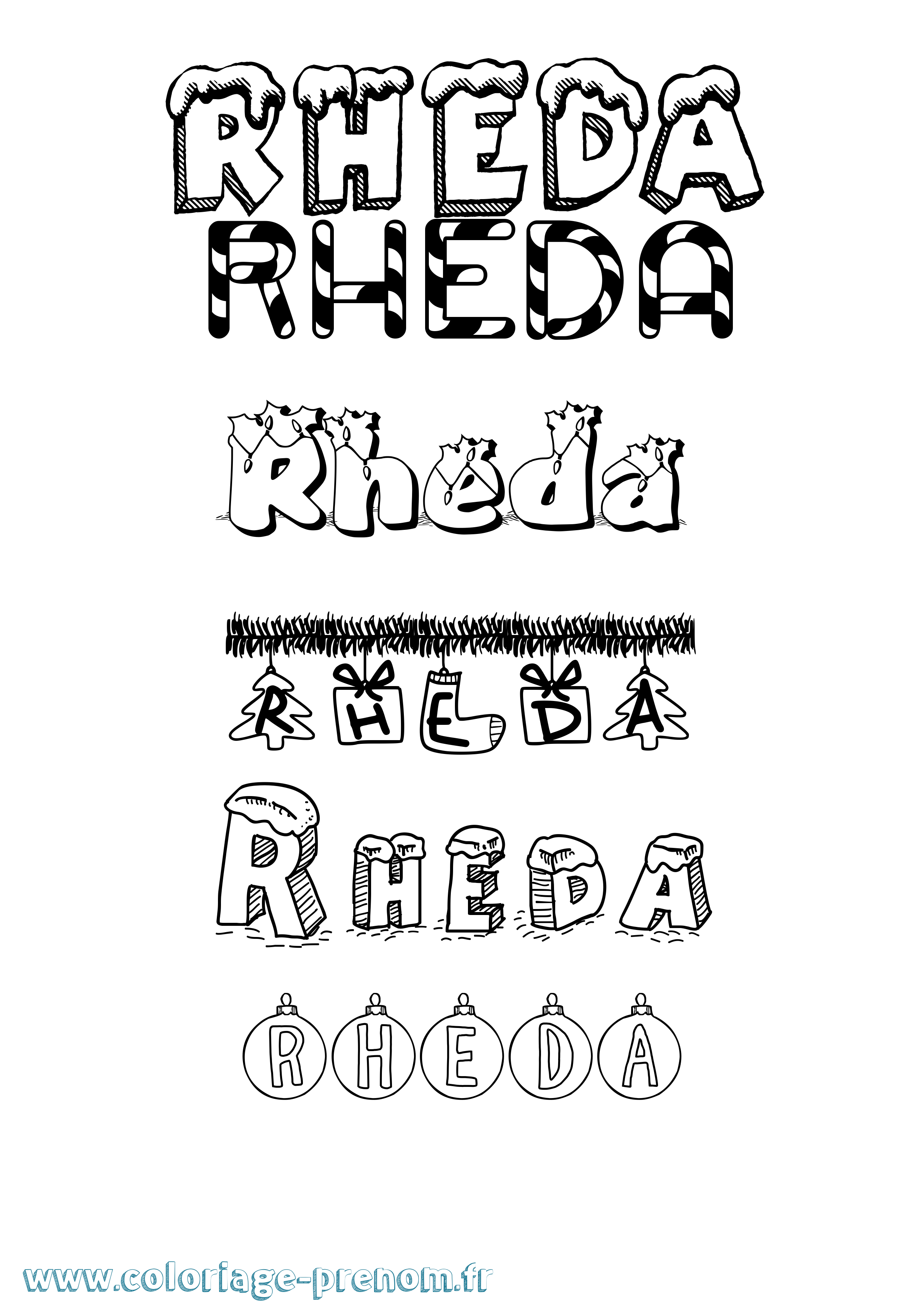 Coloriage Rheda Noël Coloriage prénom Rheda Noël