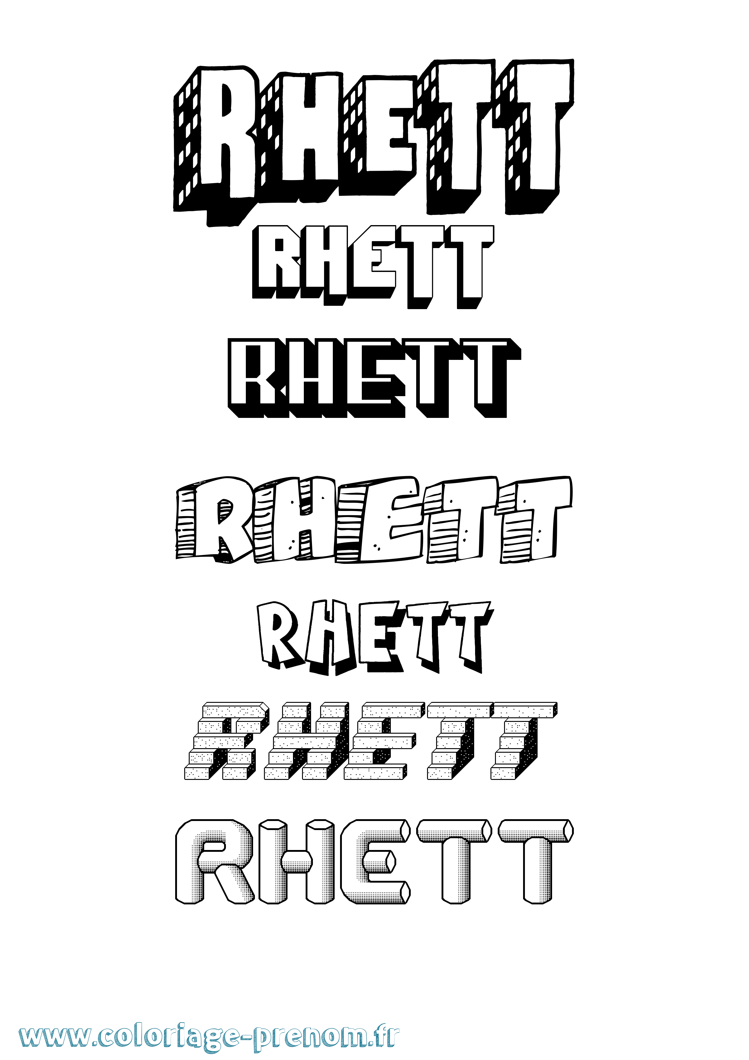Coloriage Rhett Effet 3D Coloriage prénom Rhett Effet 3D