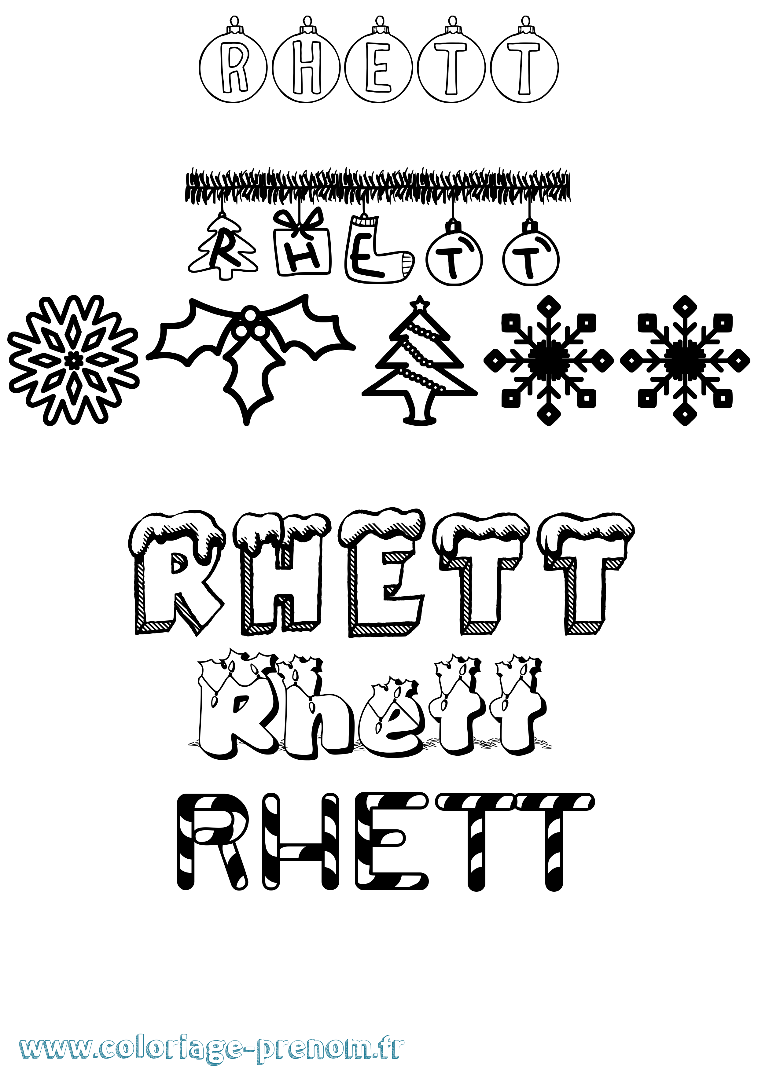 Coloriage Rhett Noël Coloriage prénom Rhett Noël