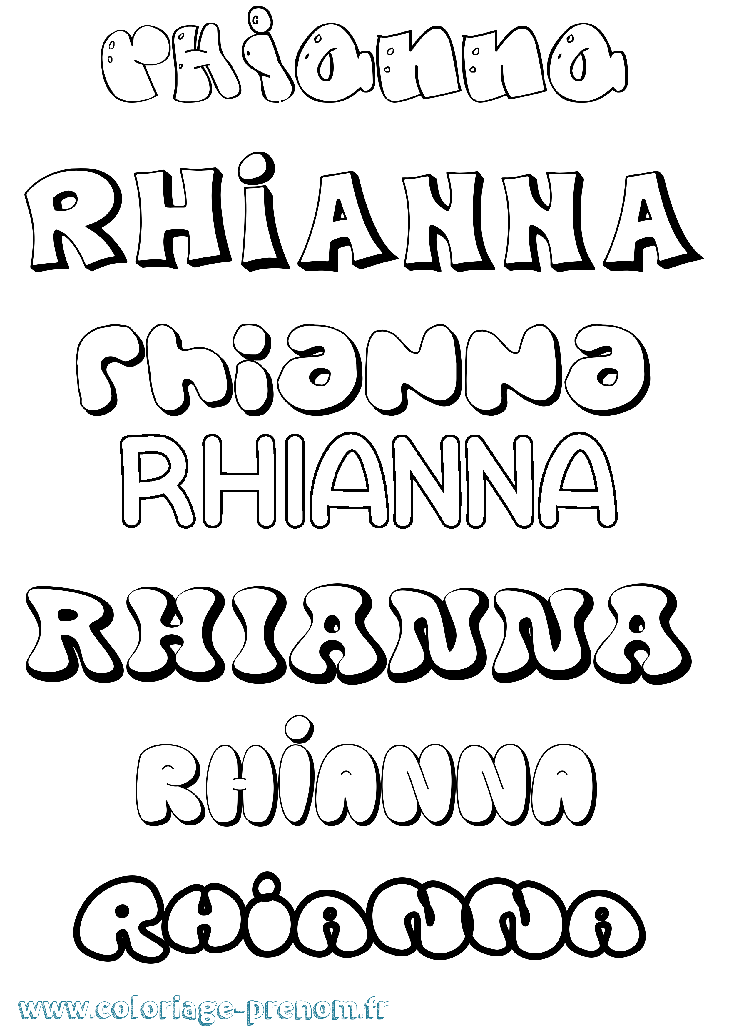 Coloriage Rhianna Bubble Coloriage prénom Rhianna Bubble