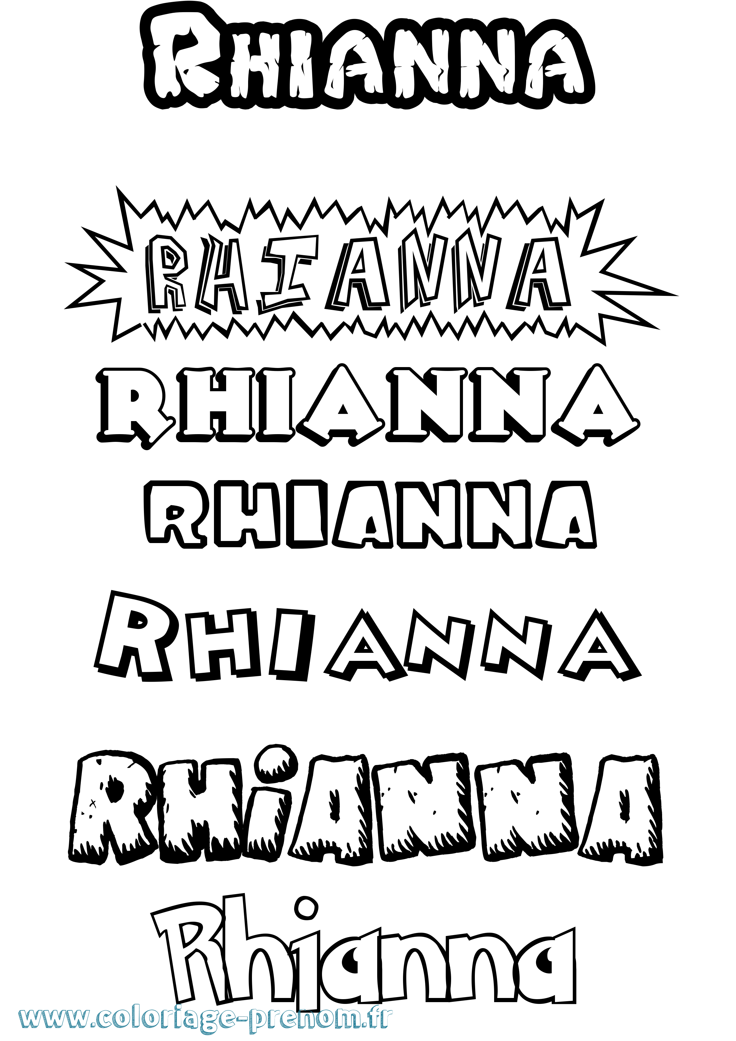 Coloriage Rhianna Dessin Animé Coloriage prénom Rhianna Dessin Animé