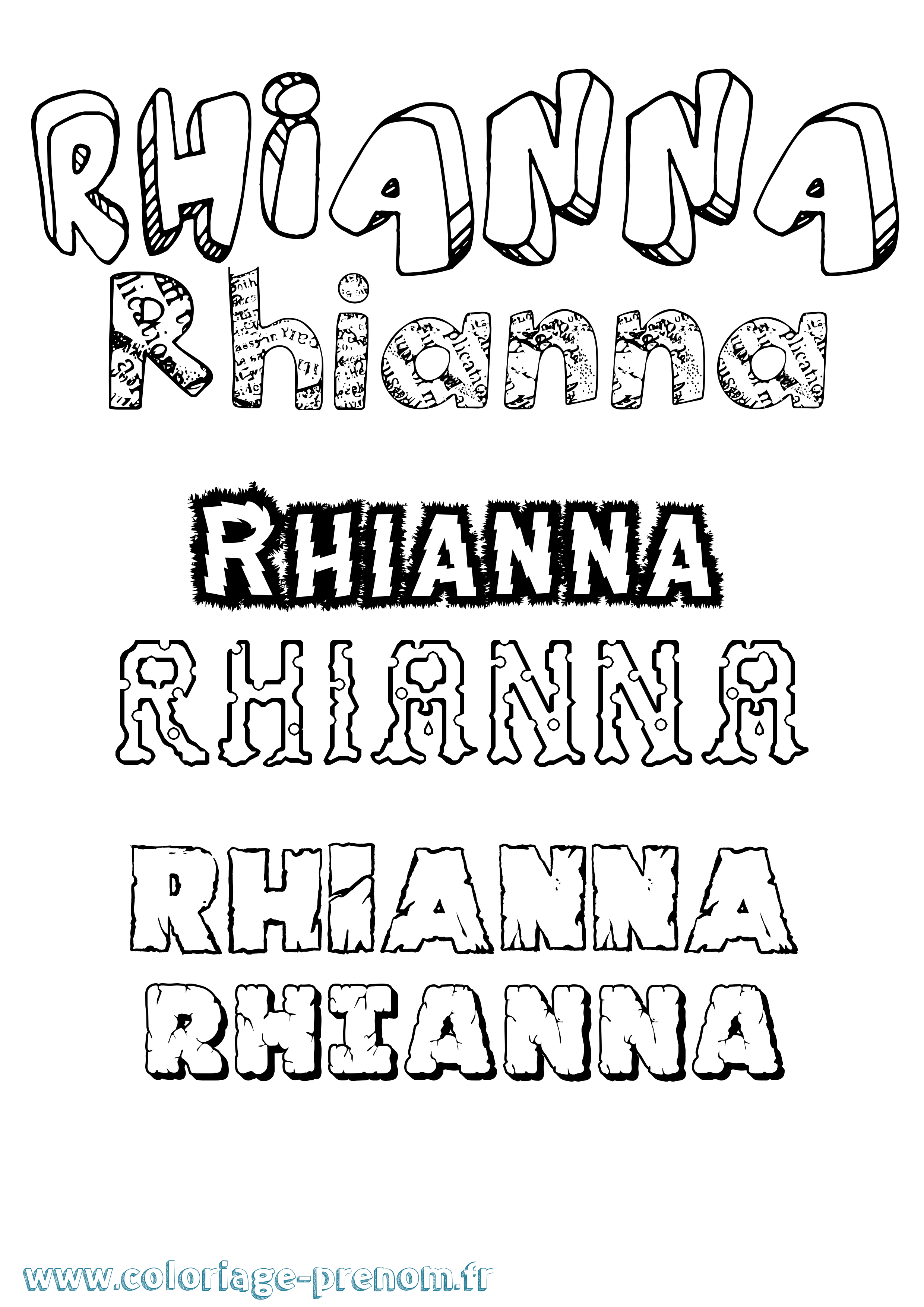 Coloriage Rhianna Destructuré Coloriage prénom Rhianna Destructuré