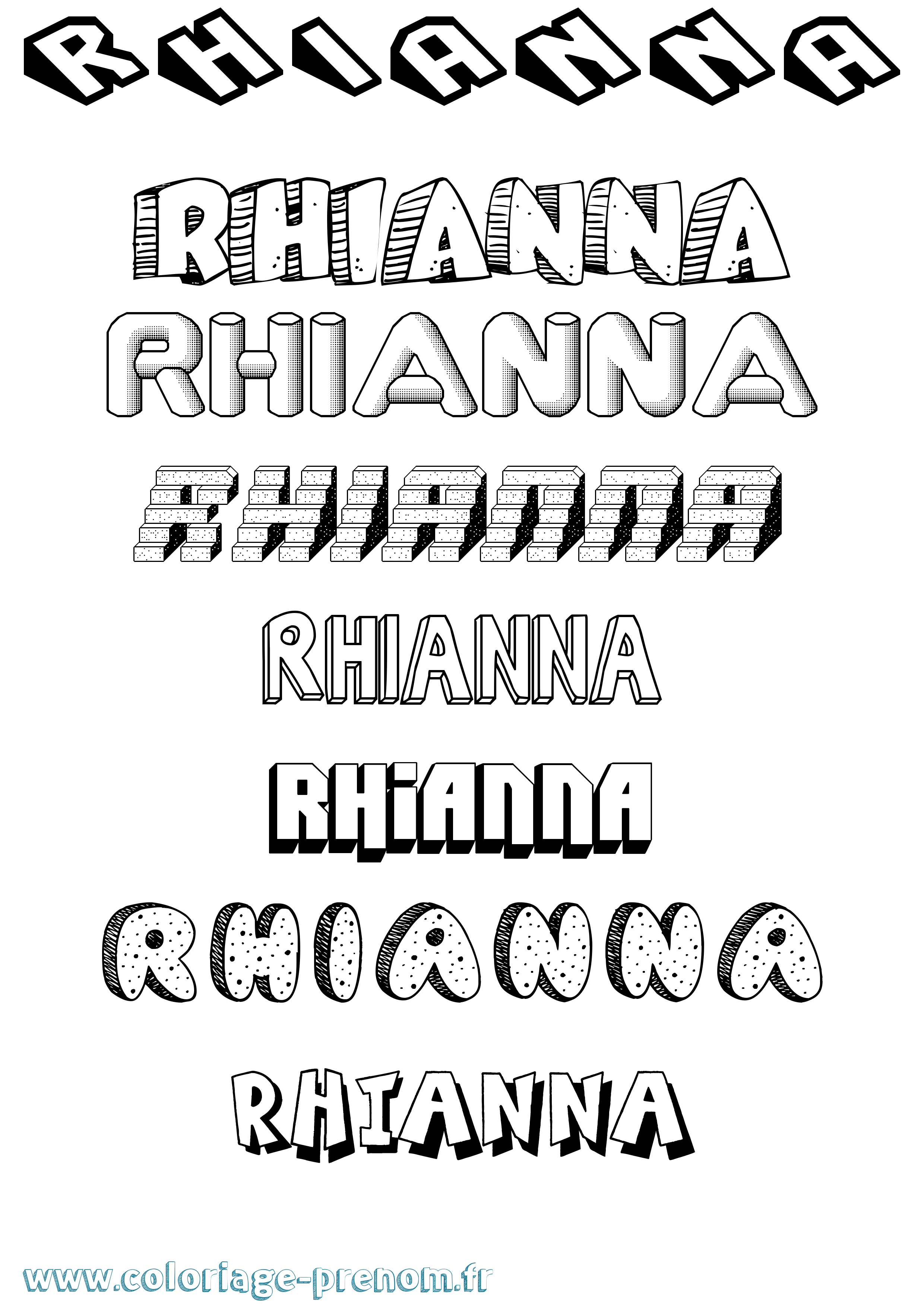 Coloriage Rhianna Effet 3D Coloriage prénom Rhianna Effet 3D