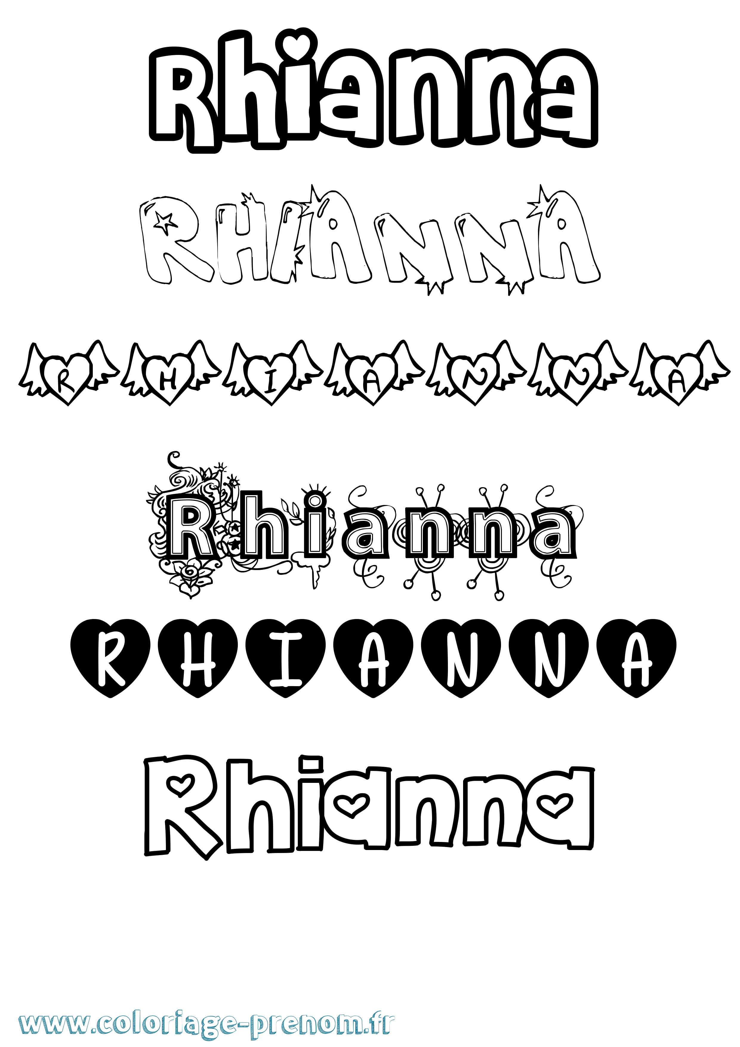 Coloriage Rhianna Girly Coloriage prénom Rhianna Girly