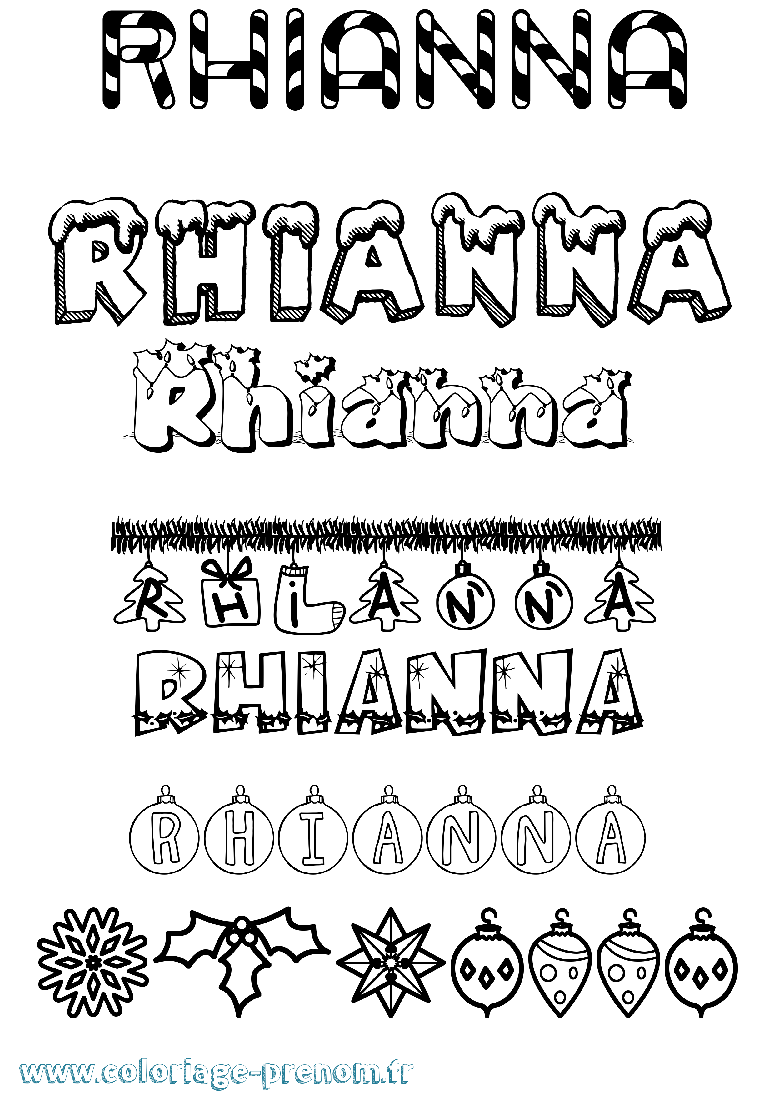 Coloriage Rhianna Noël Coloriage prénom Rhianna Noël