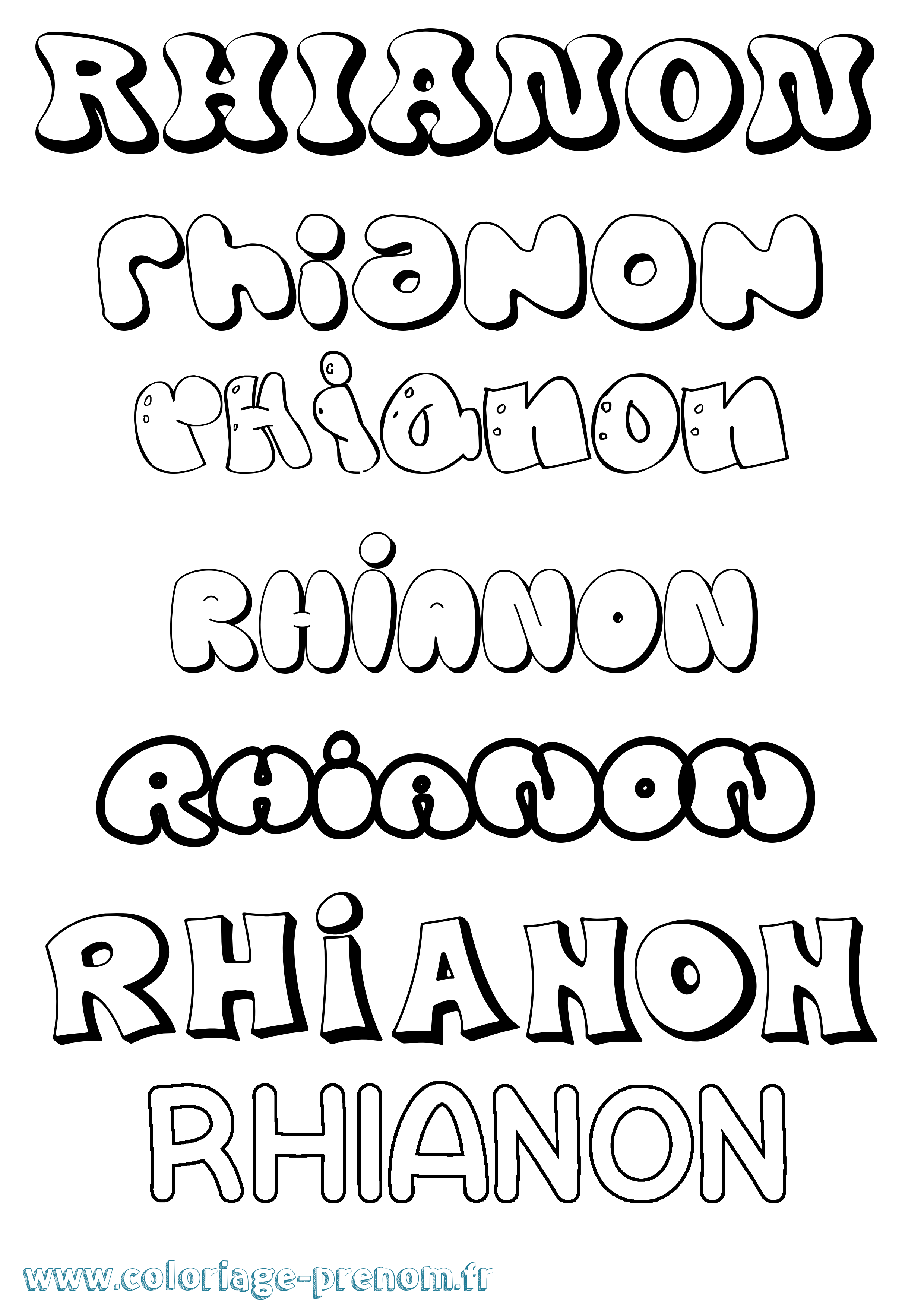 Coloriage Rhianon Bubble Coloriage prénom Rhianon Bubble