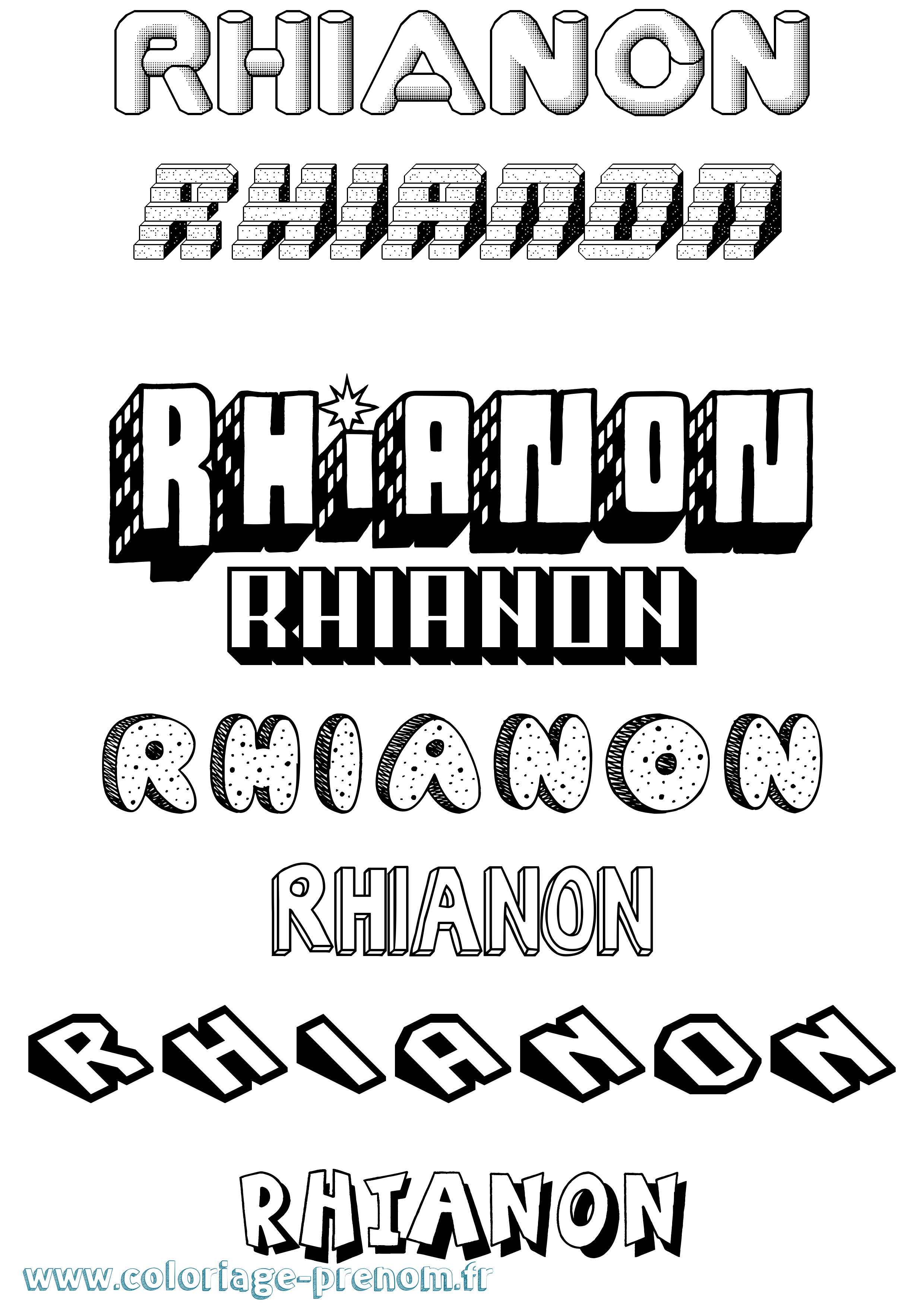 Coloriage Rhianon Effet 3D Coloriage prénom Rhianon Effet 3D
