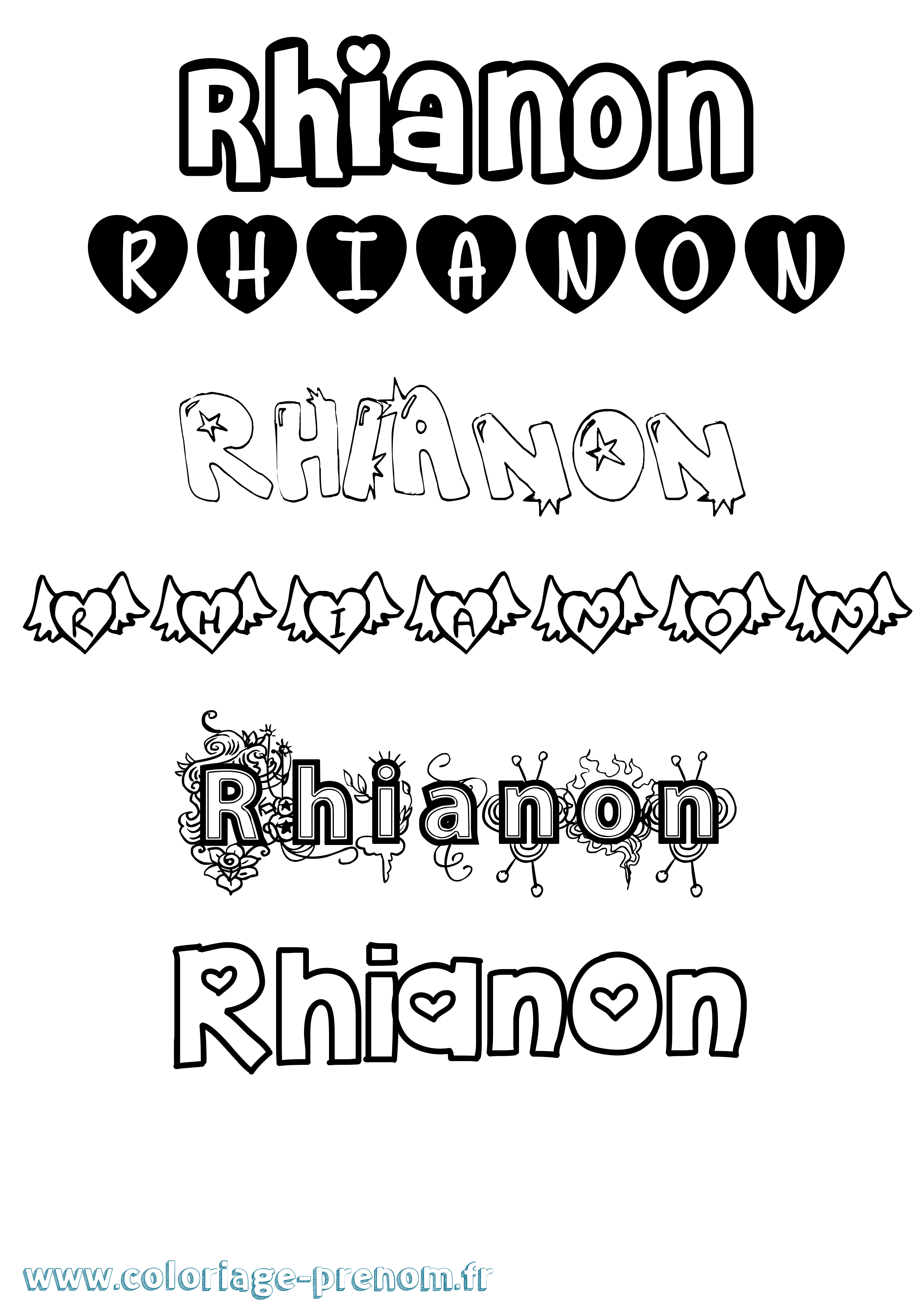 Coloriage Rhianon Girly Coloriage prénom Rhianon Girly