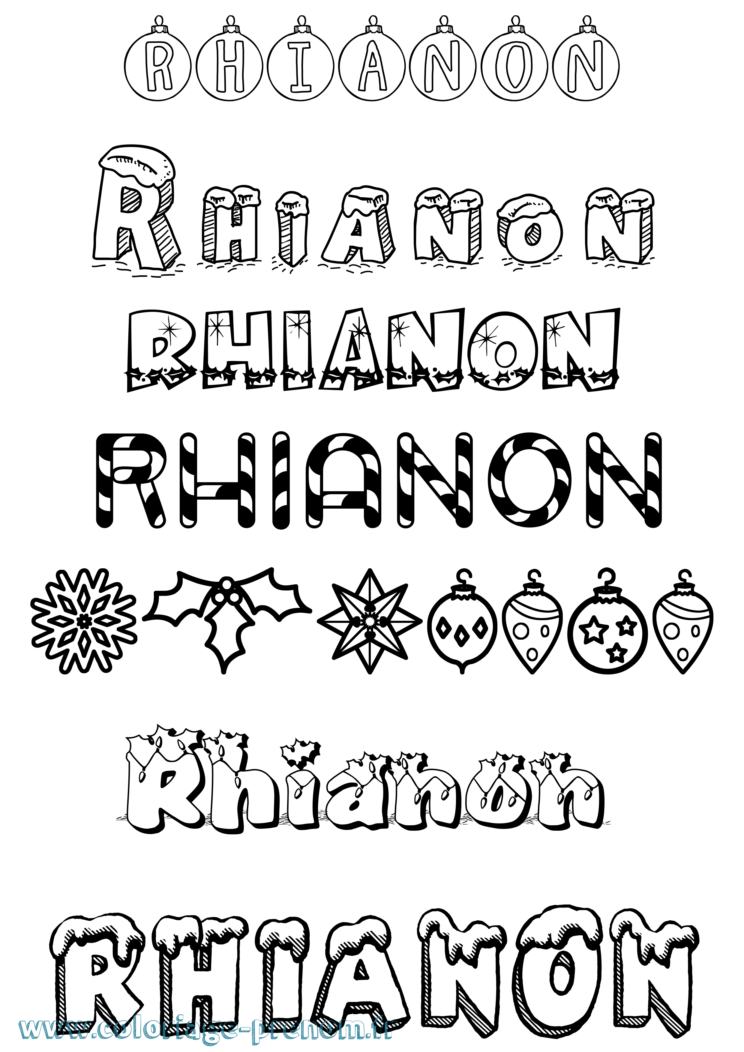 Coloriage Rhianon Noël Coloriage prénom Rhianon Noël