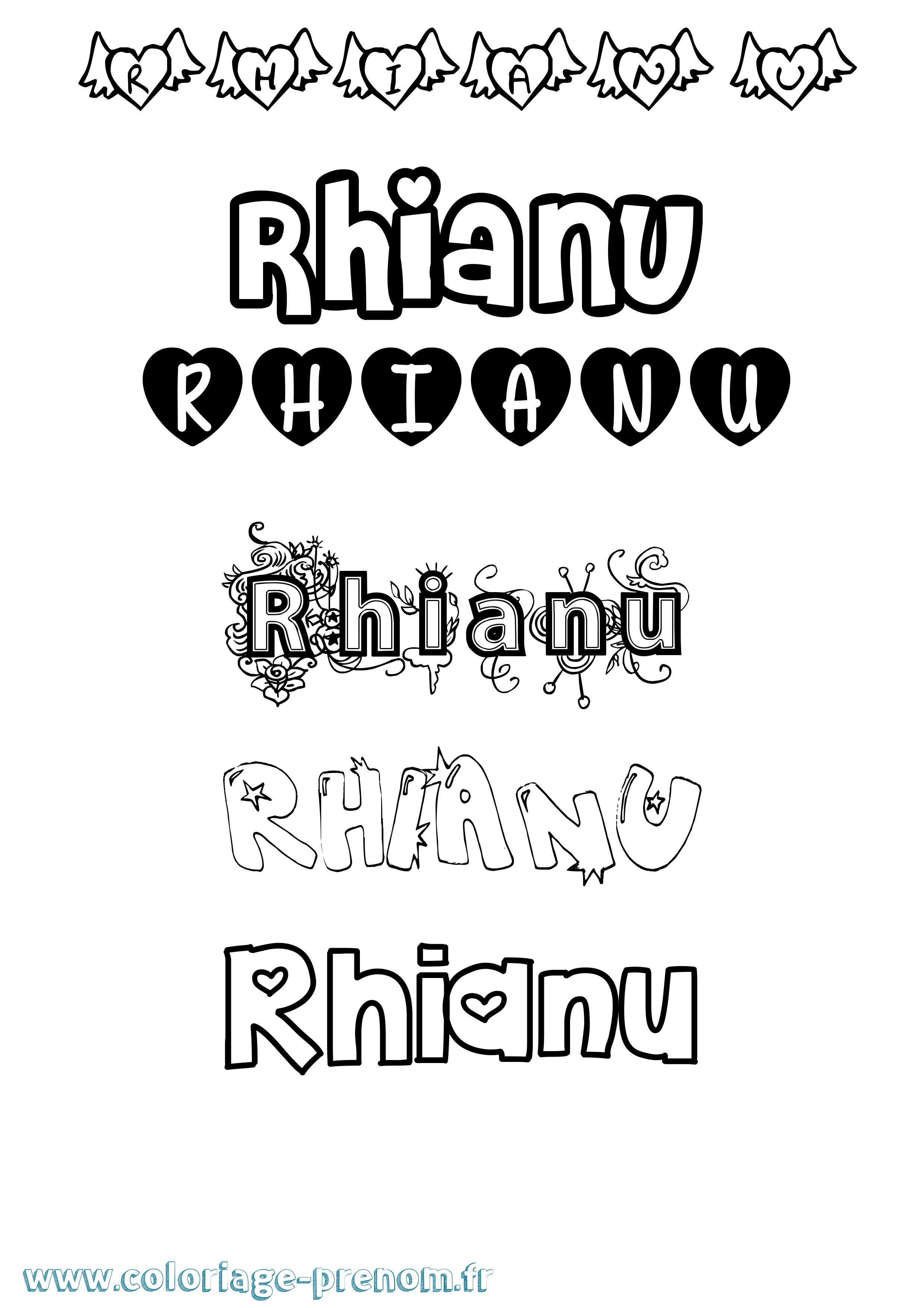 Coloriage Rhianu Girly Coloriage prénom Rhianu Girly