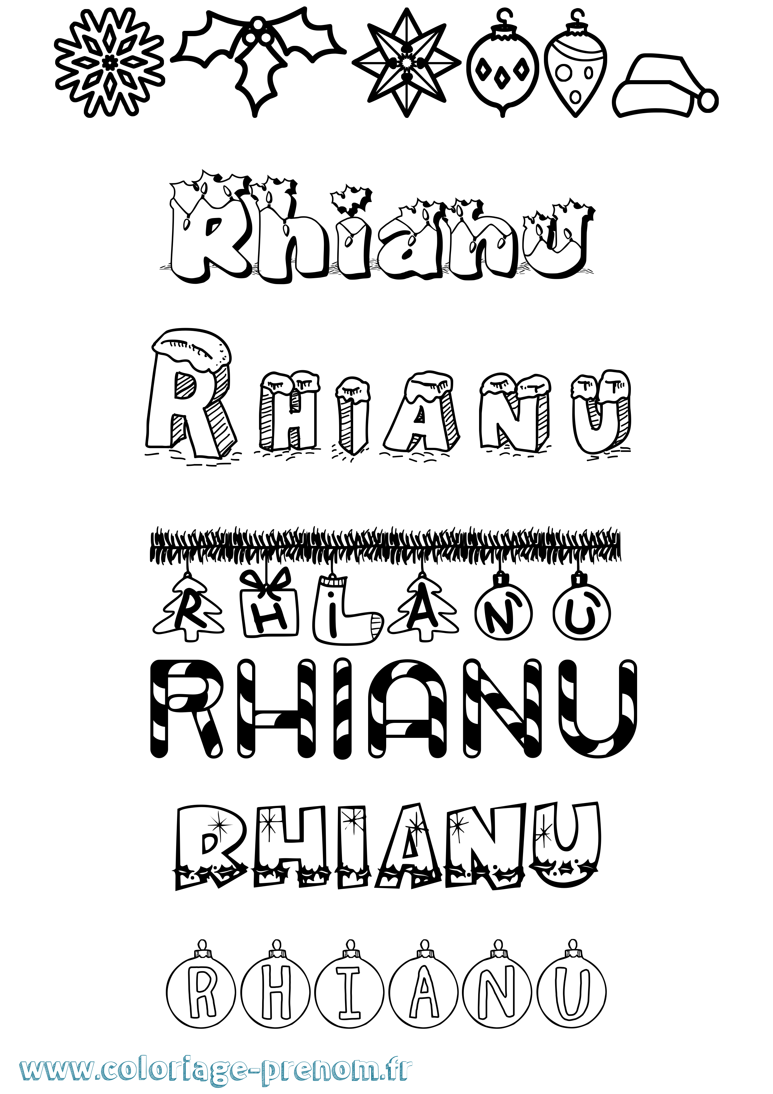Coloriage Rhianu Noël Coloriage prénom Rhianu Noël