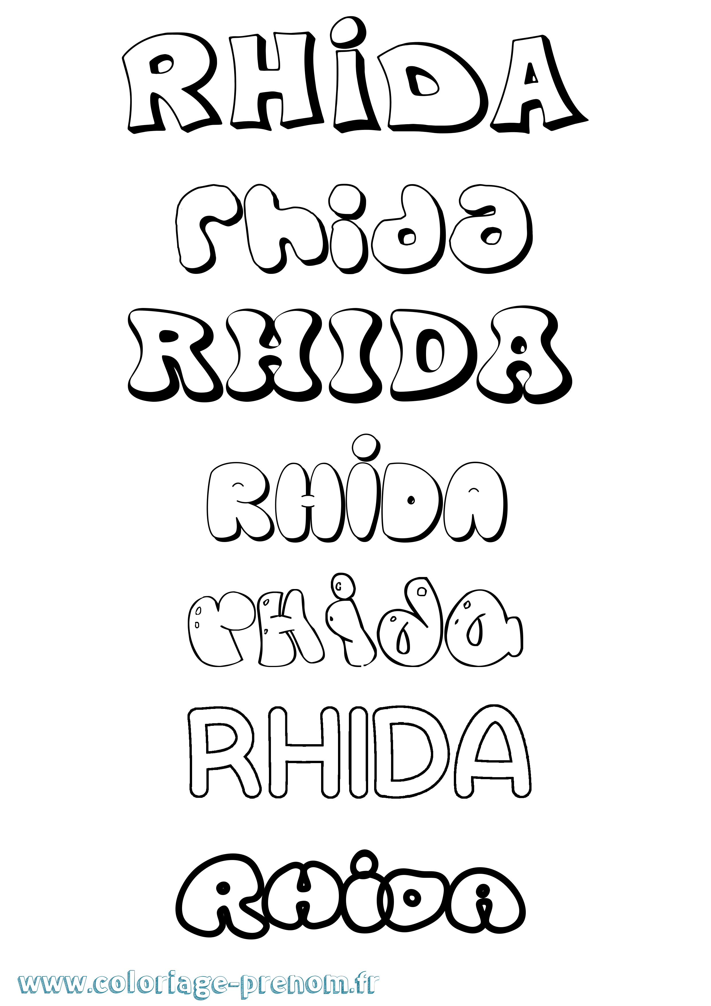 Coloriage Rhida Bubble Coloriage prénom Rhida Bubble