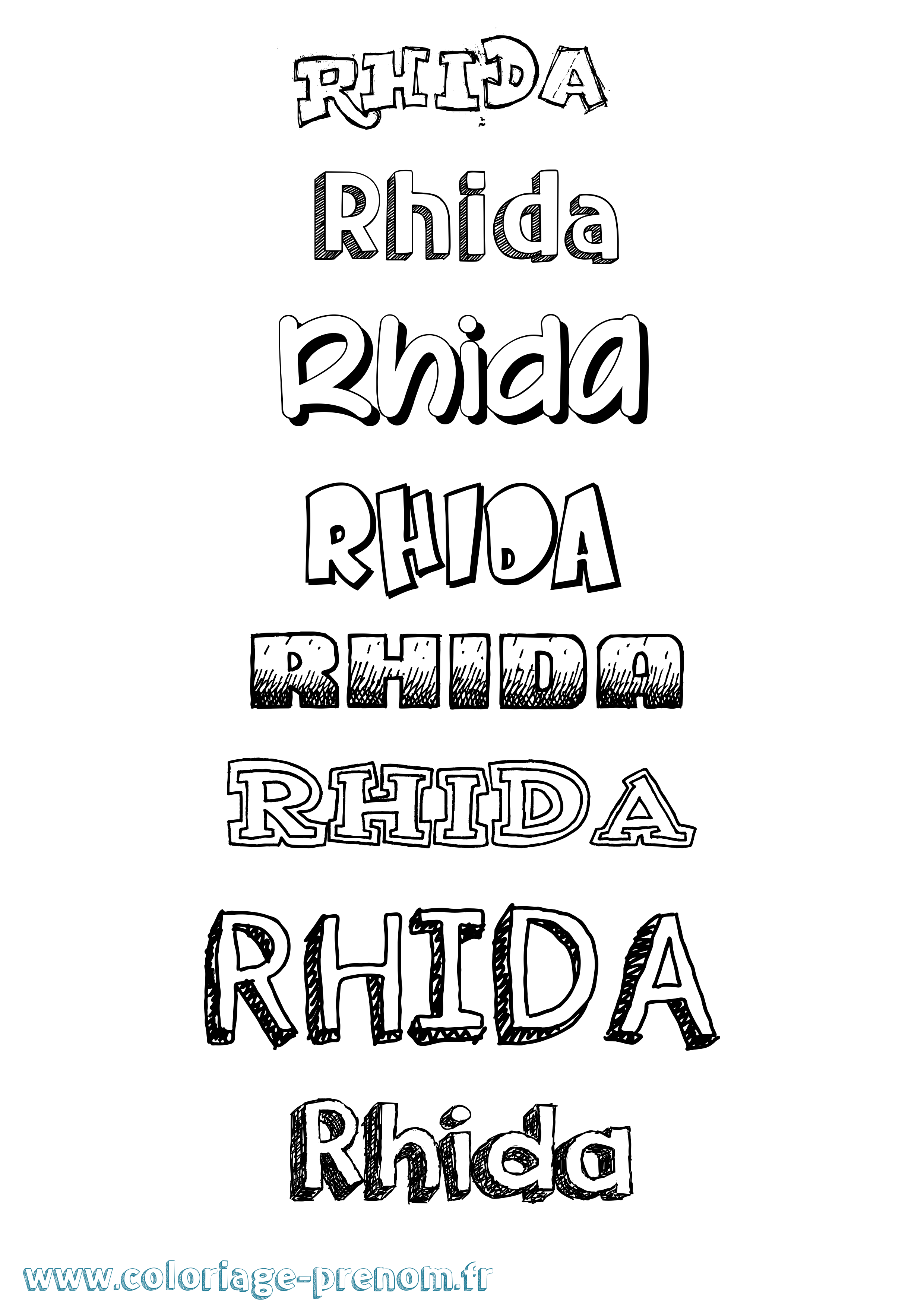 Coloriage Rhida Dessiné Coloriage prénom Rhida Dessiné