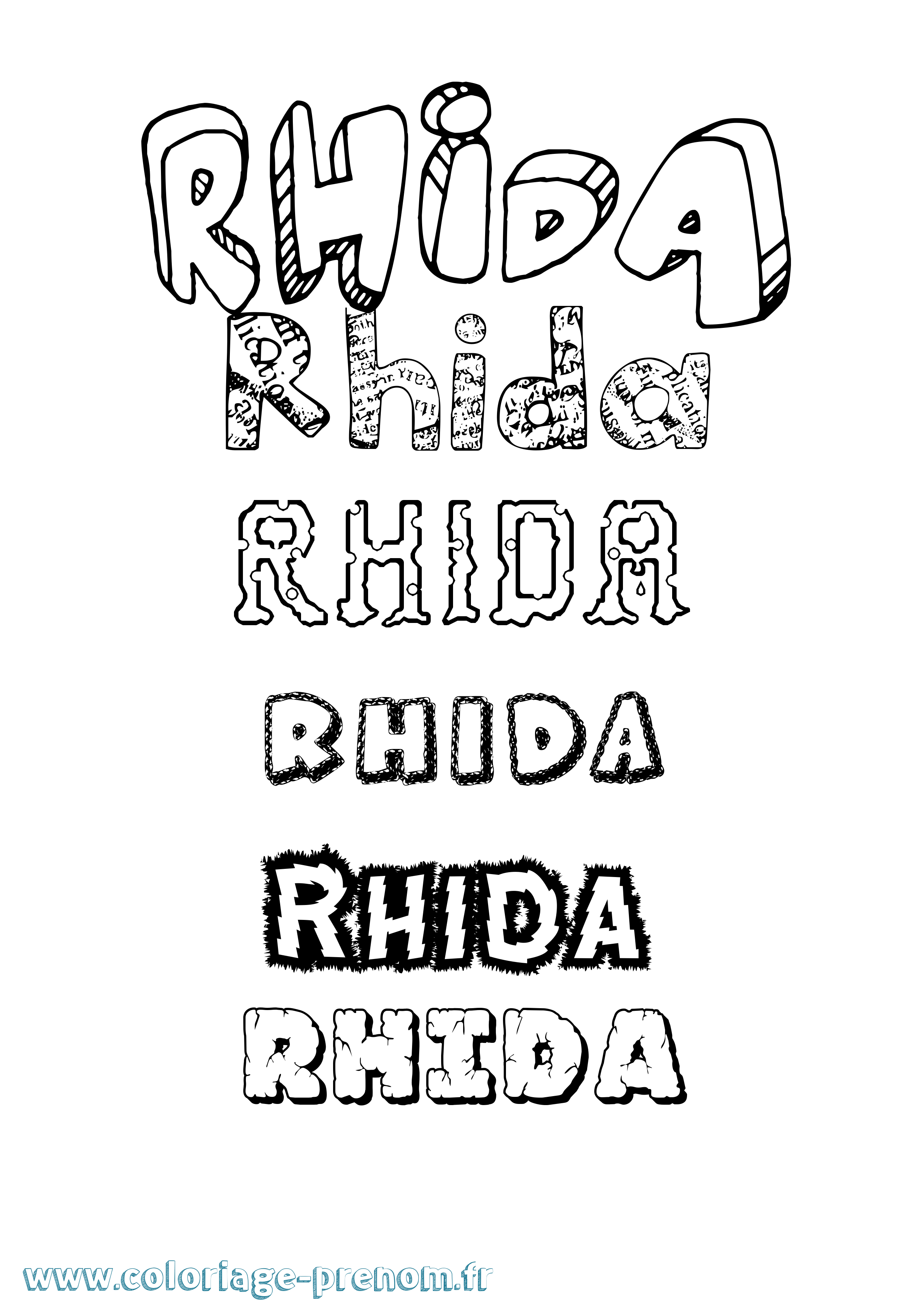 Coloriage Rhida Destructuré Coloriage prénom Rhida Destructuré