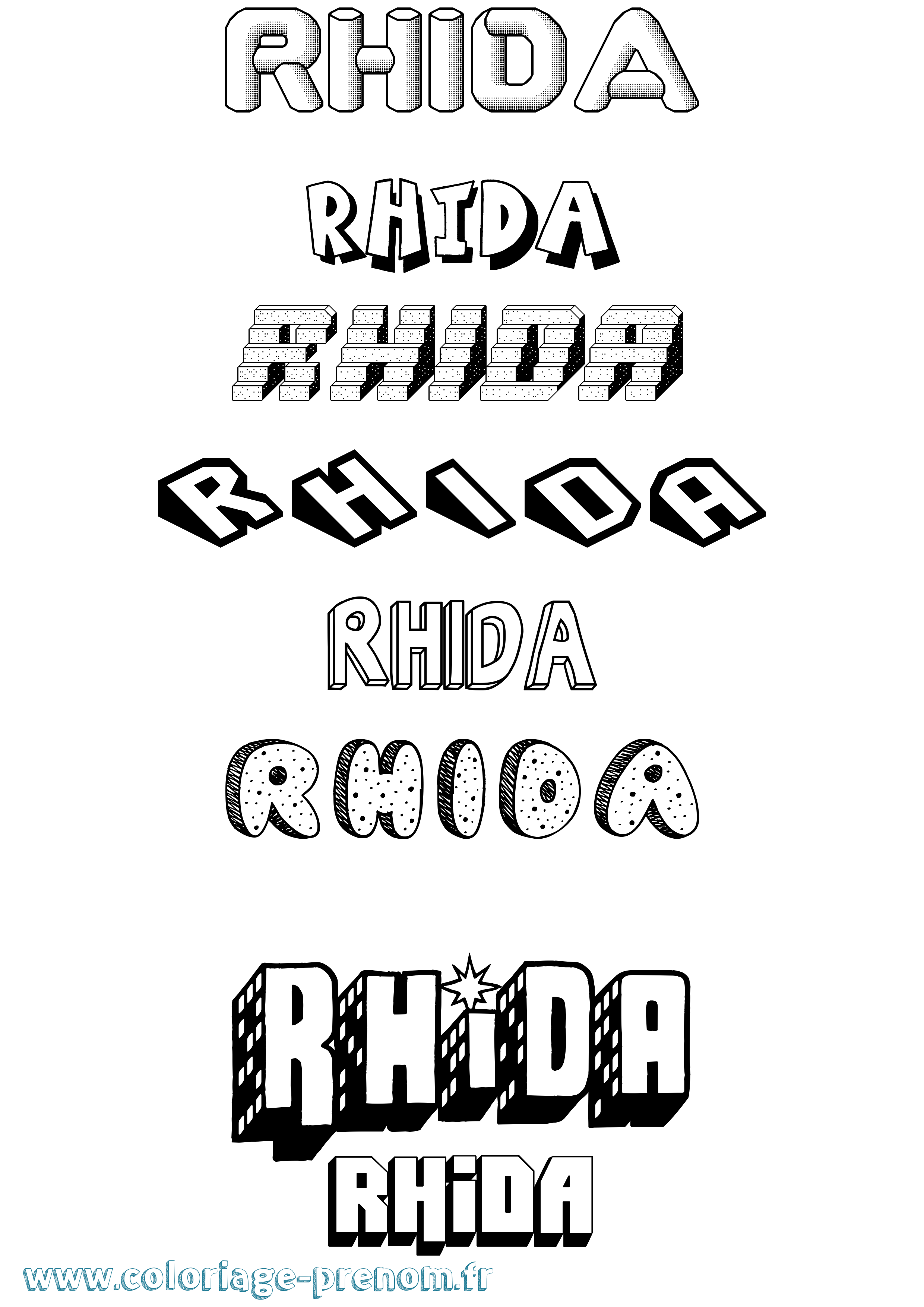 Coloriage Rhida Effet 3D Coloriage prénom Rhida Effet 3D