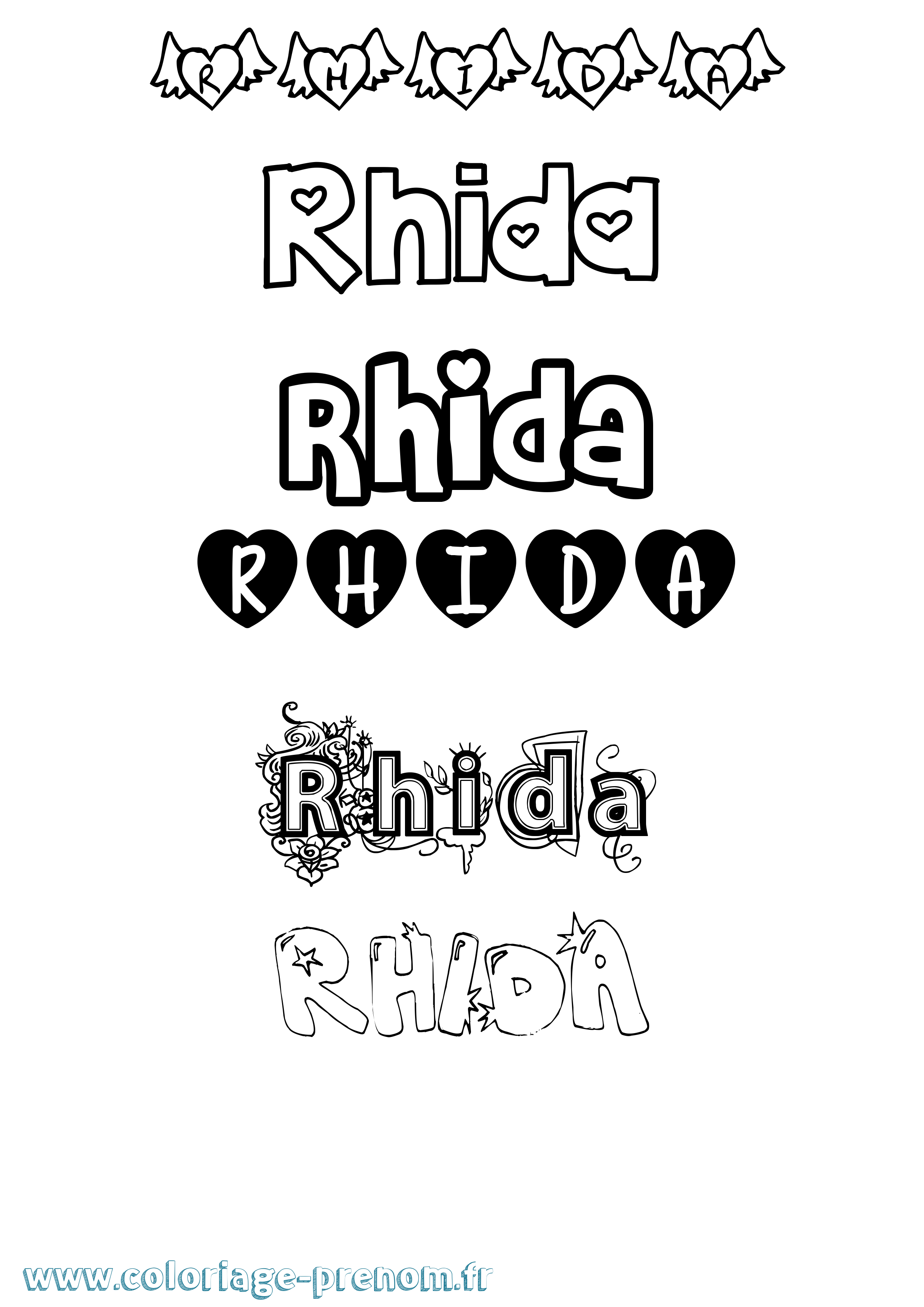 Coloriage Rhida Girly Coloriage prénom Rhida Girly