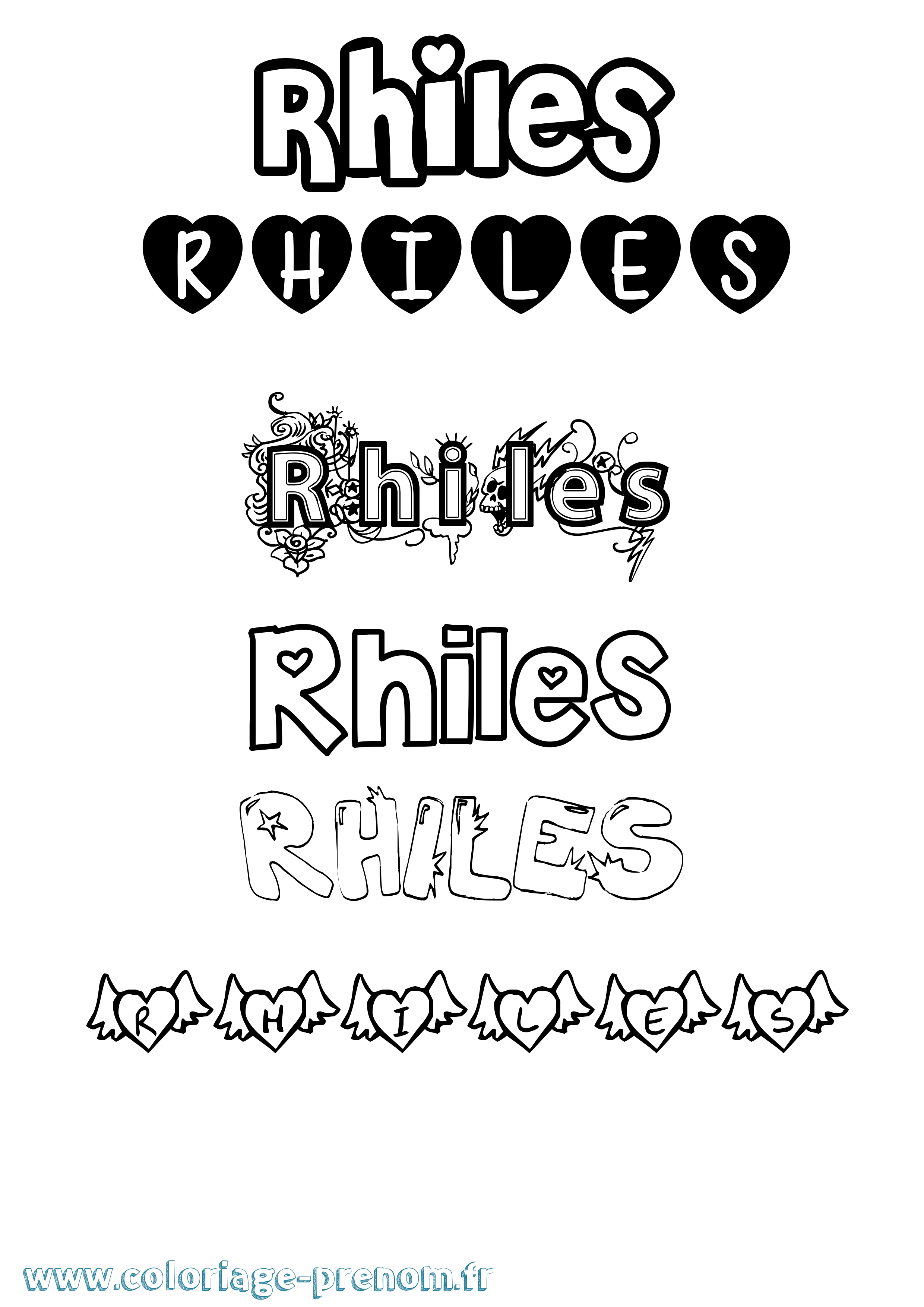 Coloriage Rhiles Girly Coloriage prénom Rhiles Girly