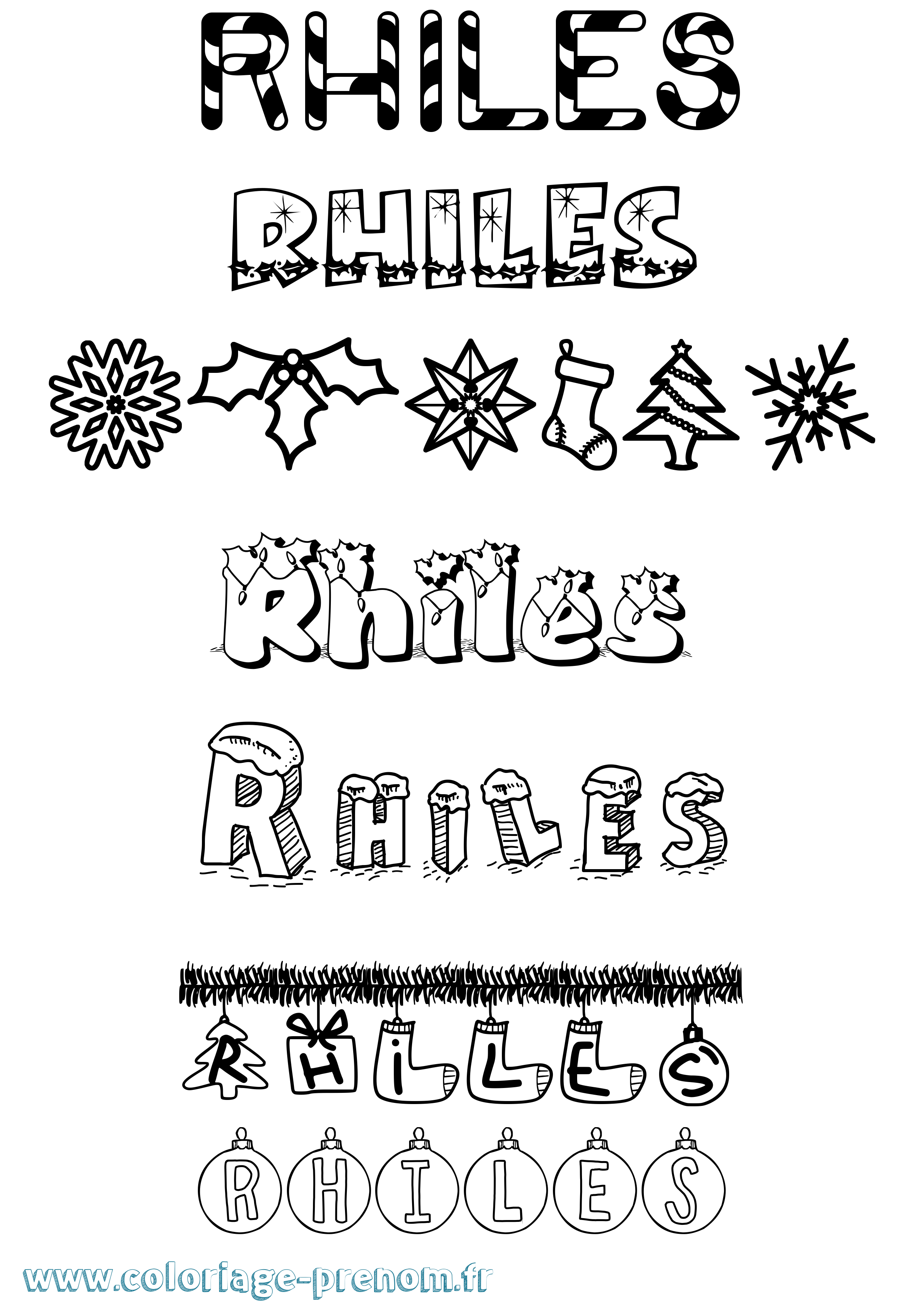Coloriage Rhiles Noël Coloriage prénom Rhiles Noël
