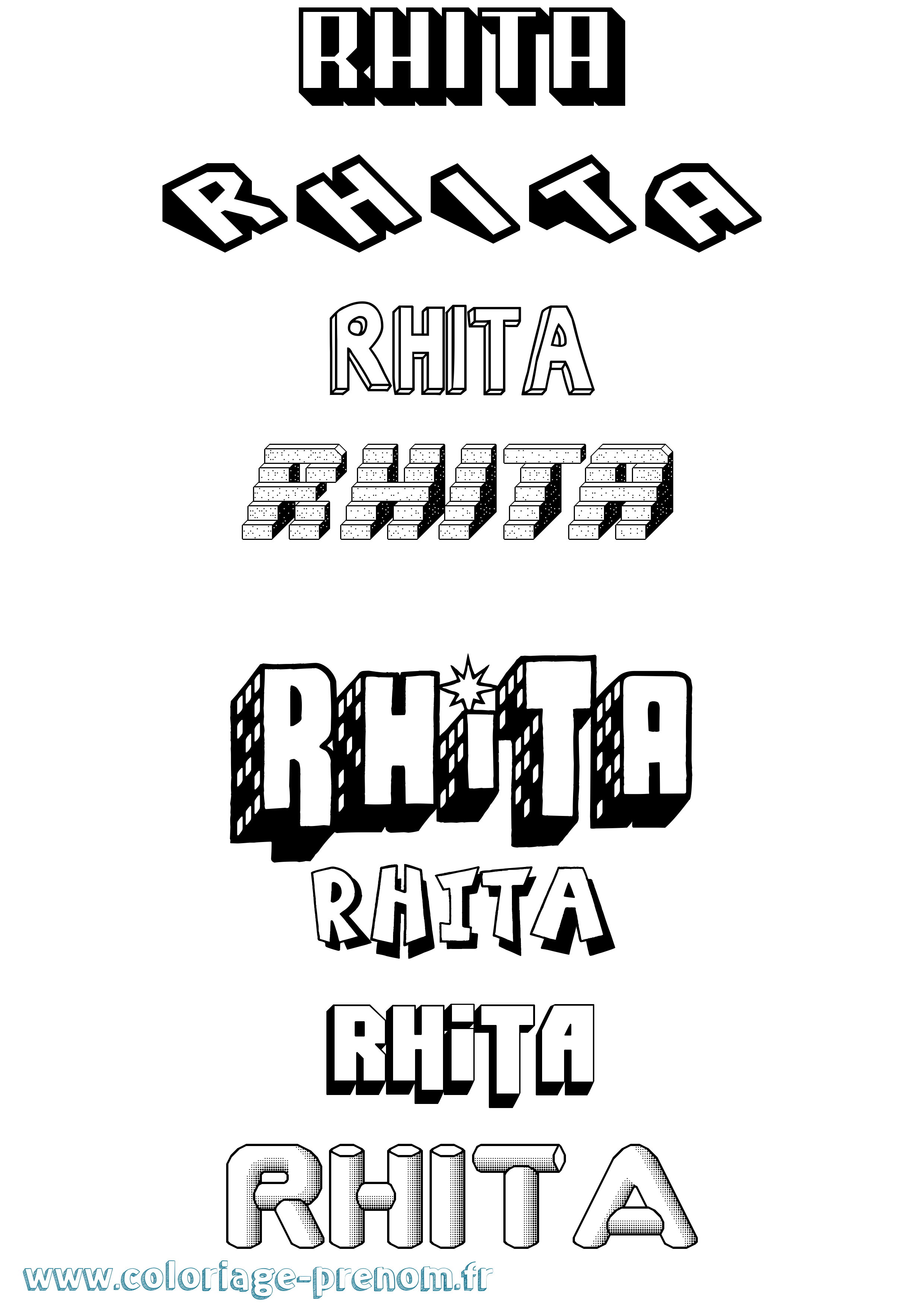 Coloriage Rhita Effet 3D Coloriage prénom Rhita Effet 3D