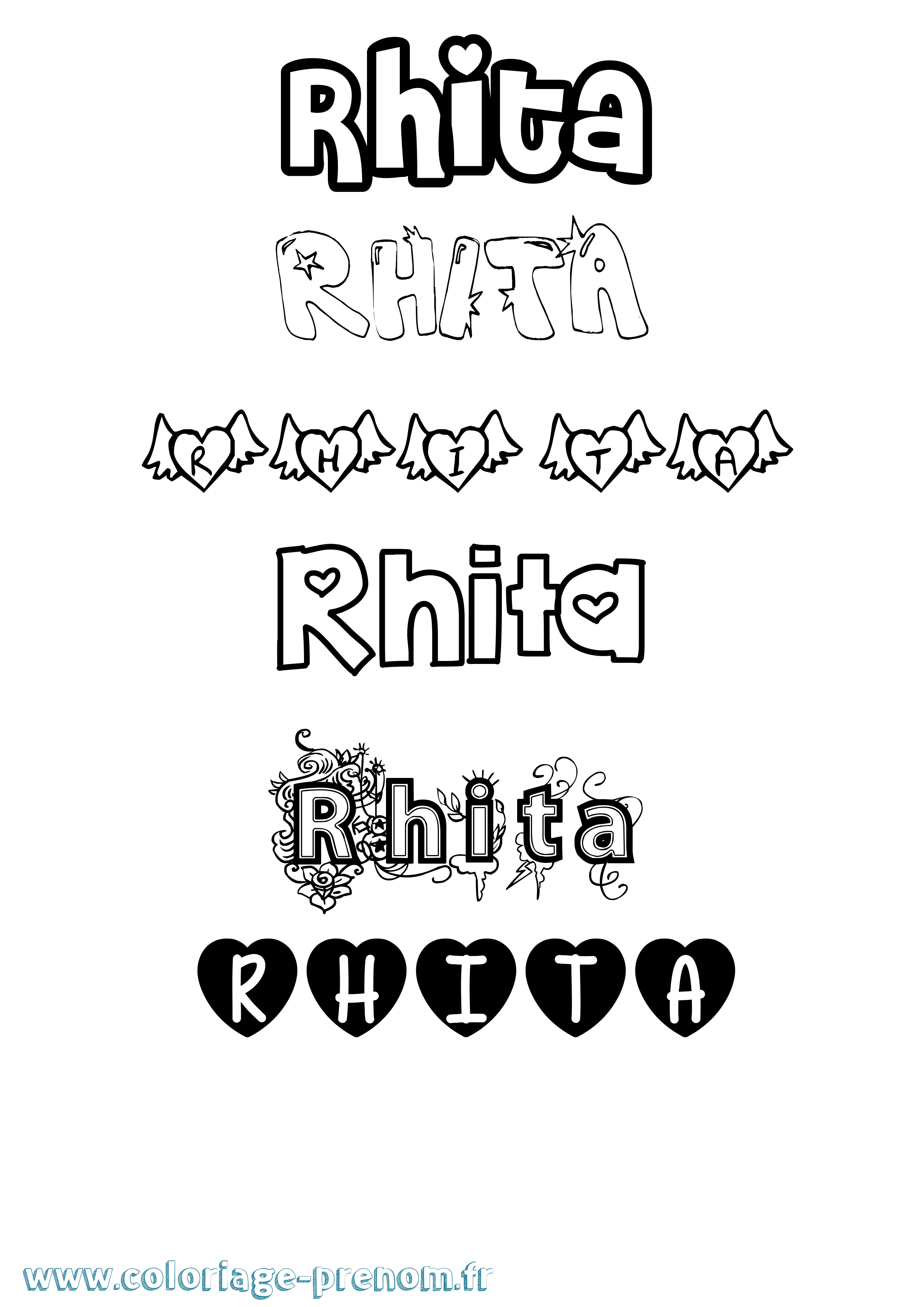 Coloriage Rhita Girly Coloriage prénom Rhita Girly