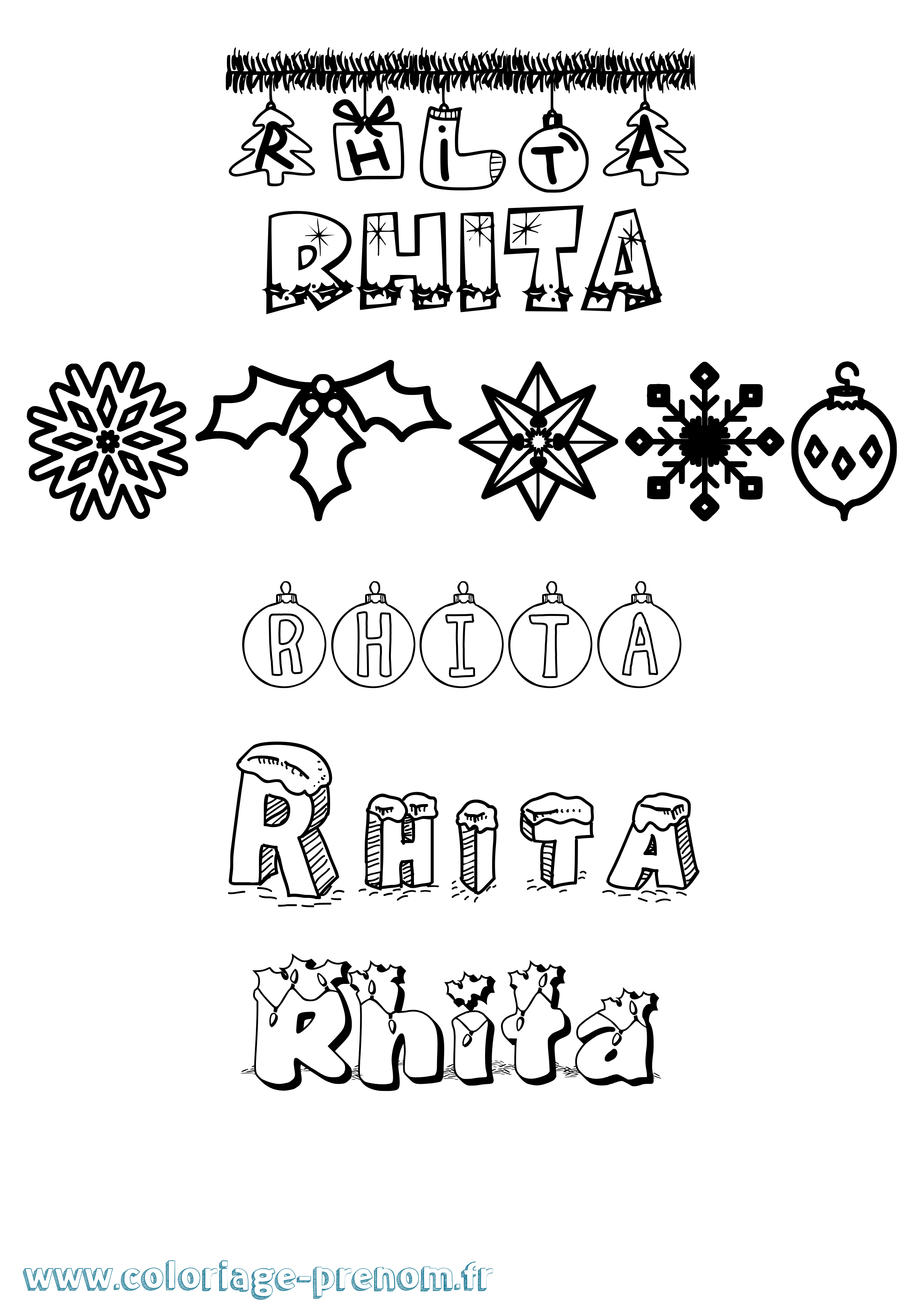 Coloriage Rhita Noël Coloriage prénom Rhita Noël