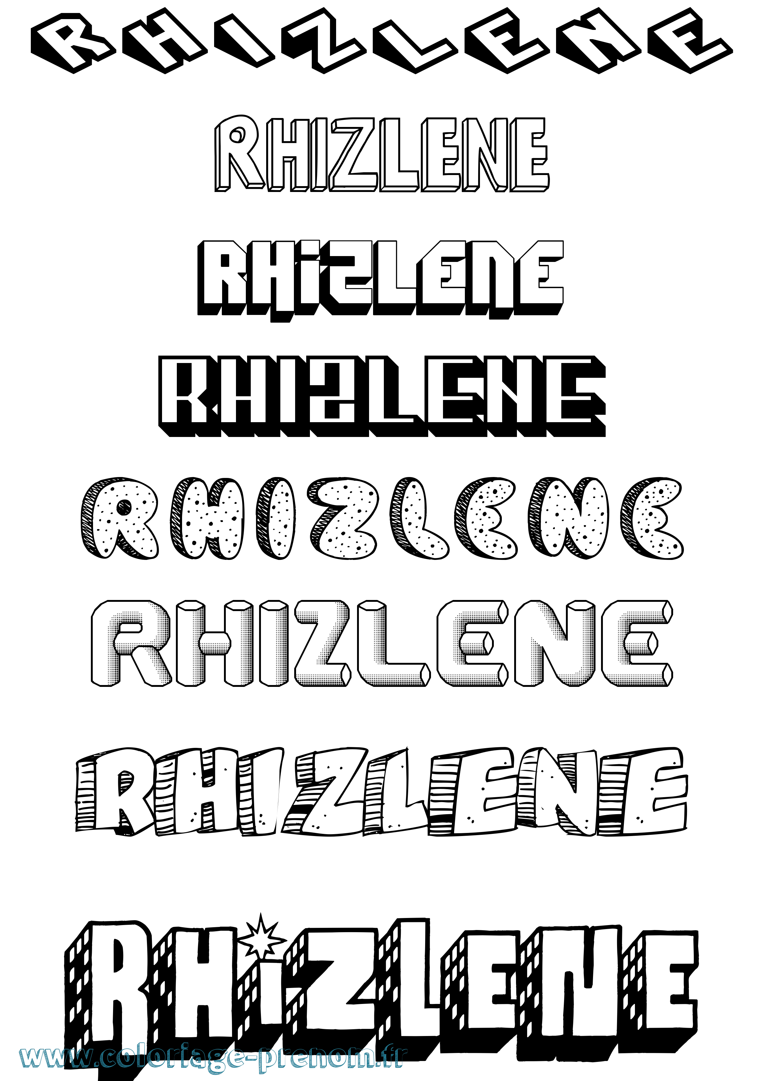 Coloriage Rhizlene Effet 3D Coloriage prénom Rhizlene Effet 3D