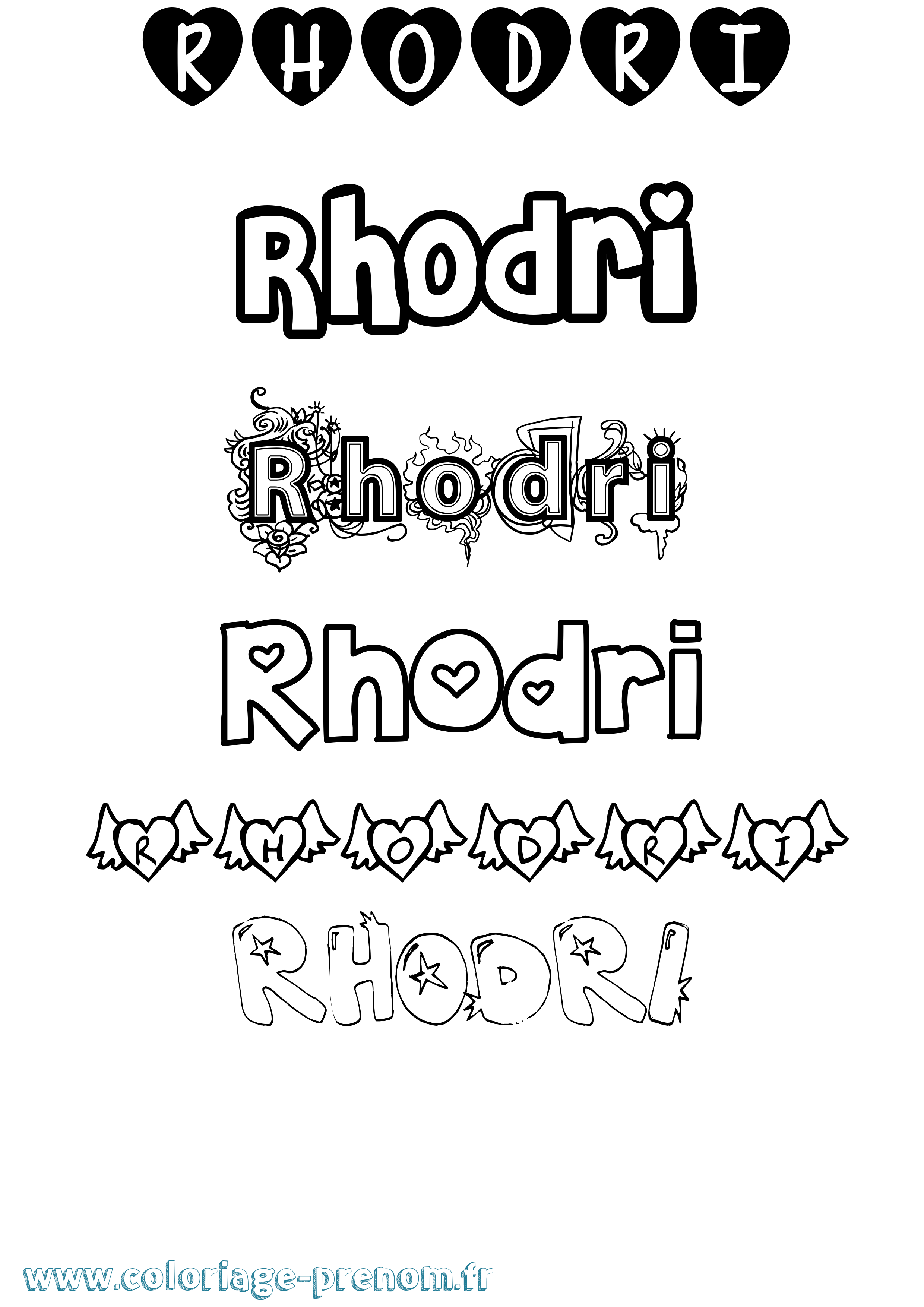 Coloriage Rhodri Girly Coloriage prénom Rhodri Girly