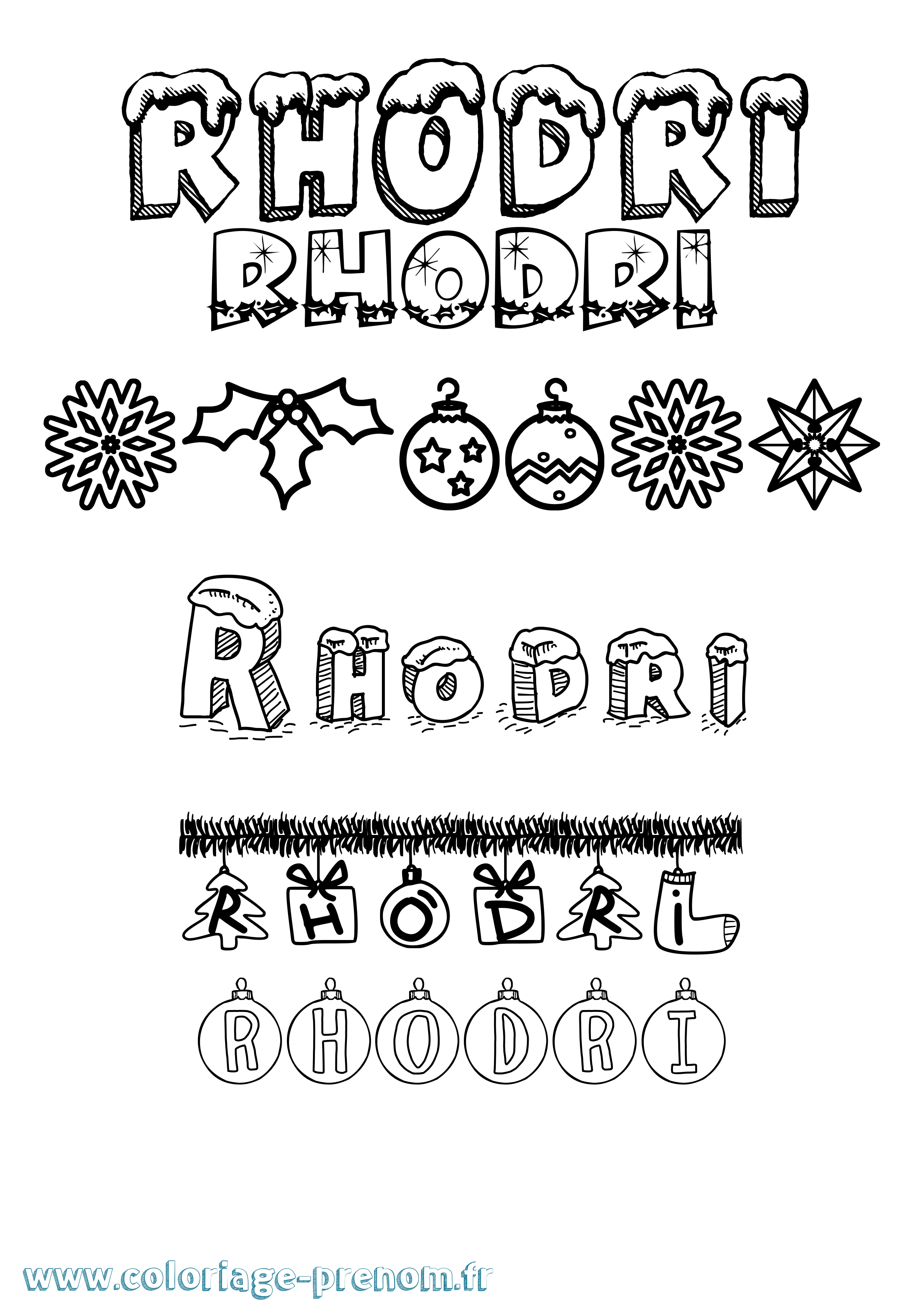Coloriage Rhodri Noël Coloriage prénom Rhodri Noël