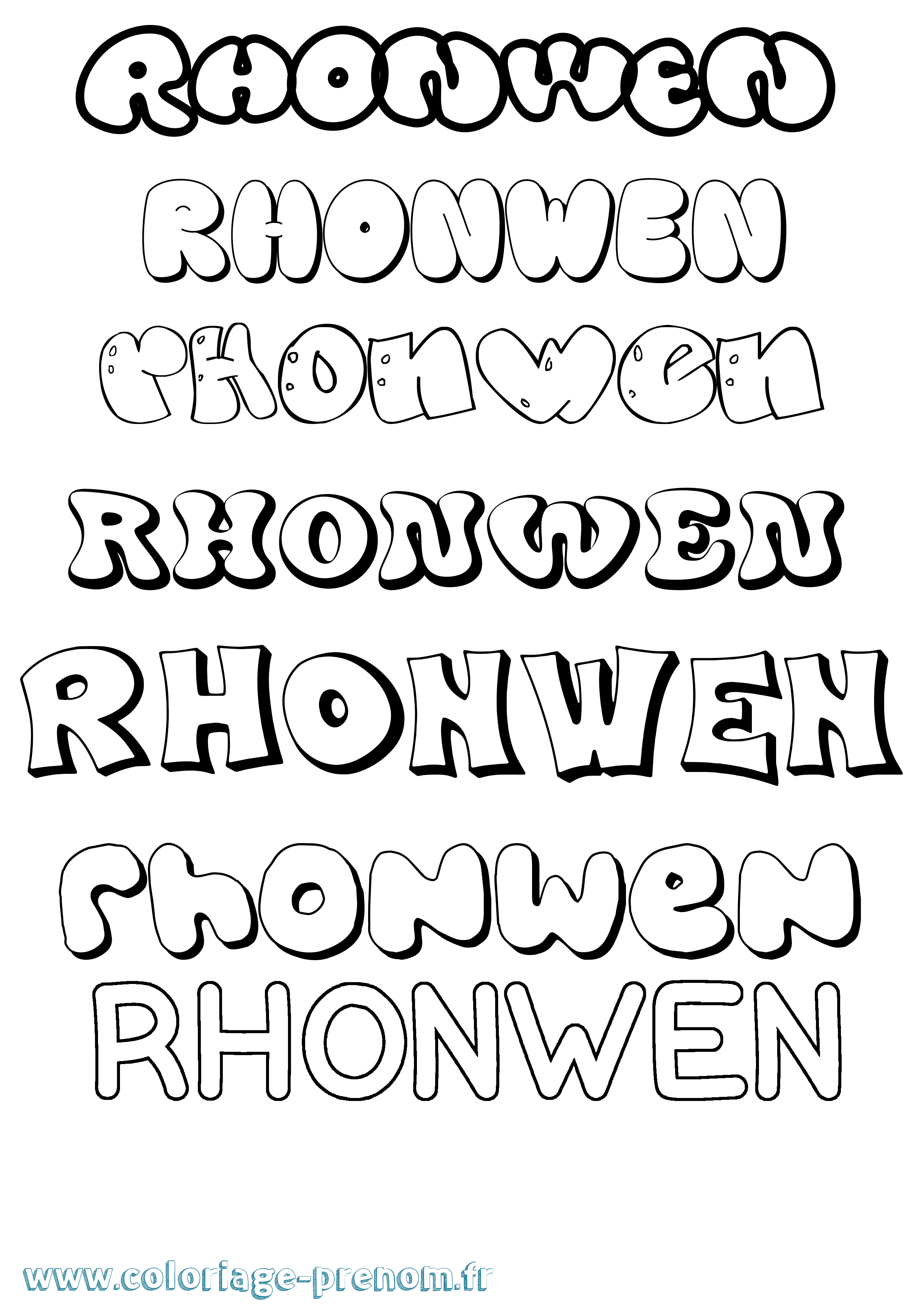 Coloriage Rhonwen Bubble Coloriage prénom Rhonwen Bubble