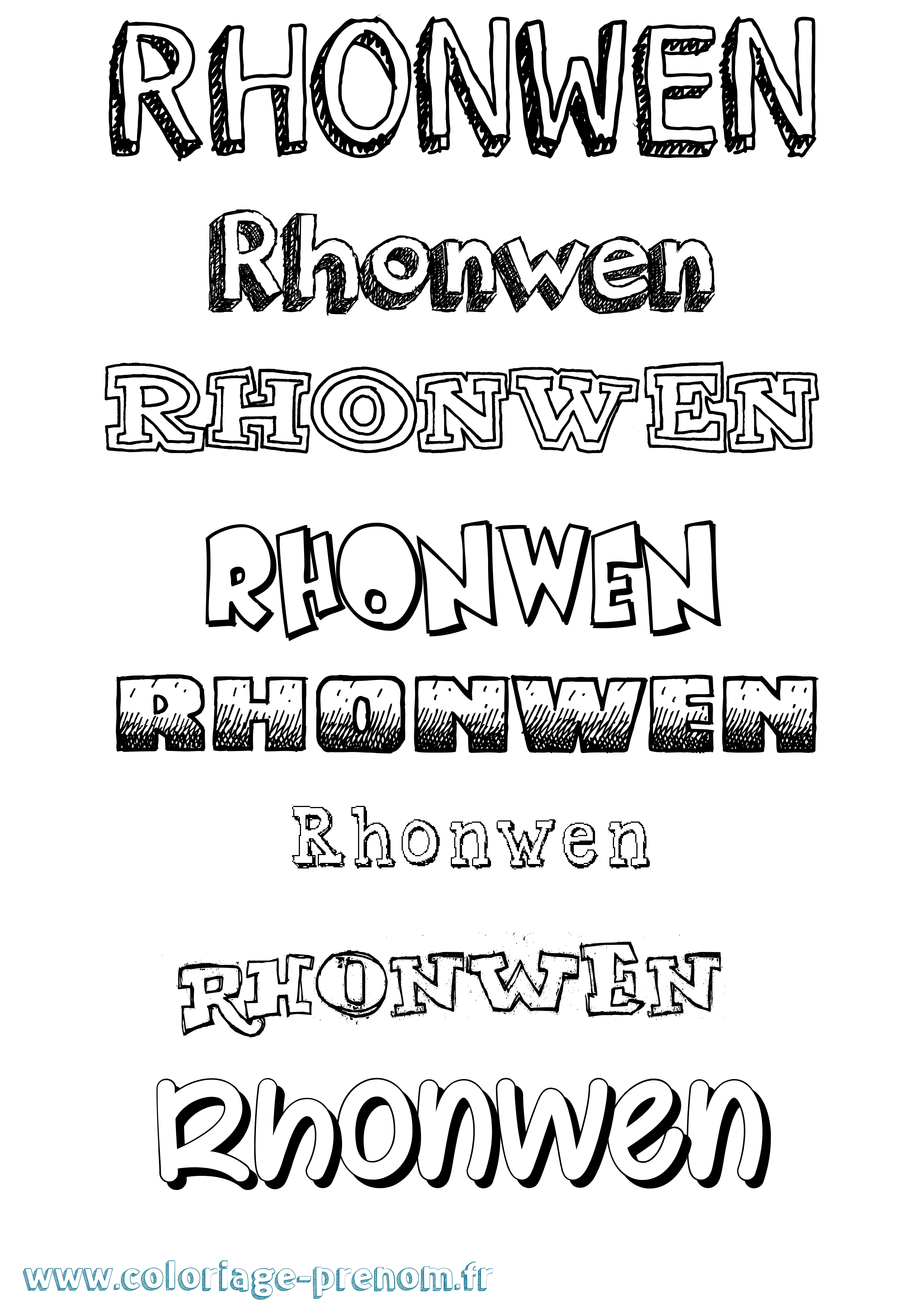 Coloriage Rhonwen Dessiné Coloriage prénom Rhonwen Dessiné