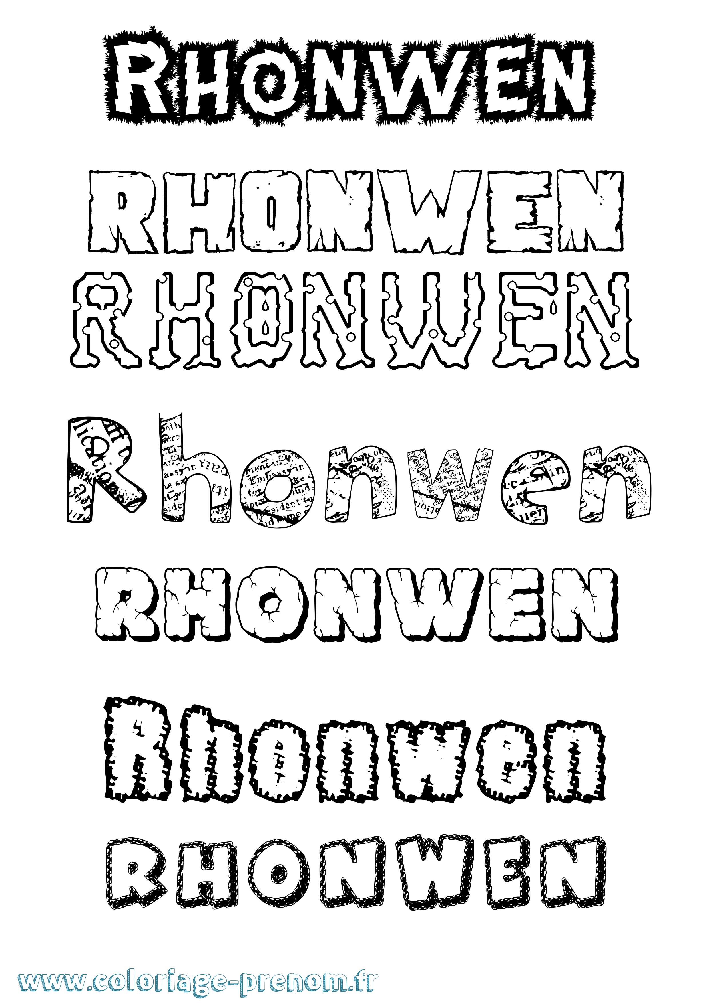 Coloriage Rhonwen Destructuré Coloriage prénom Rhonwen Destructuré