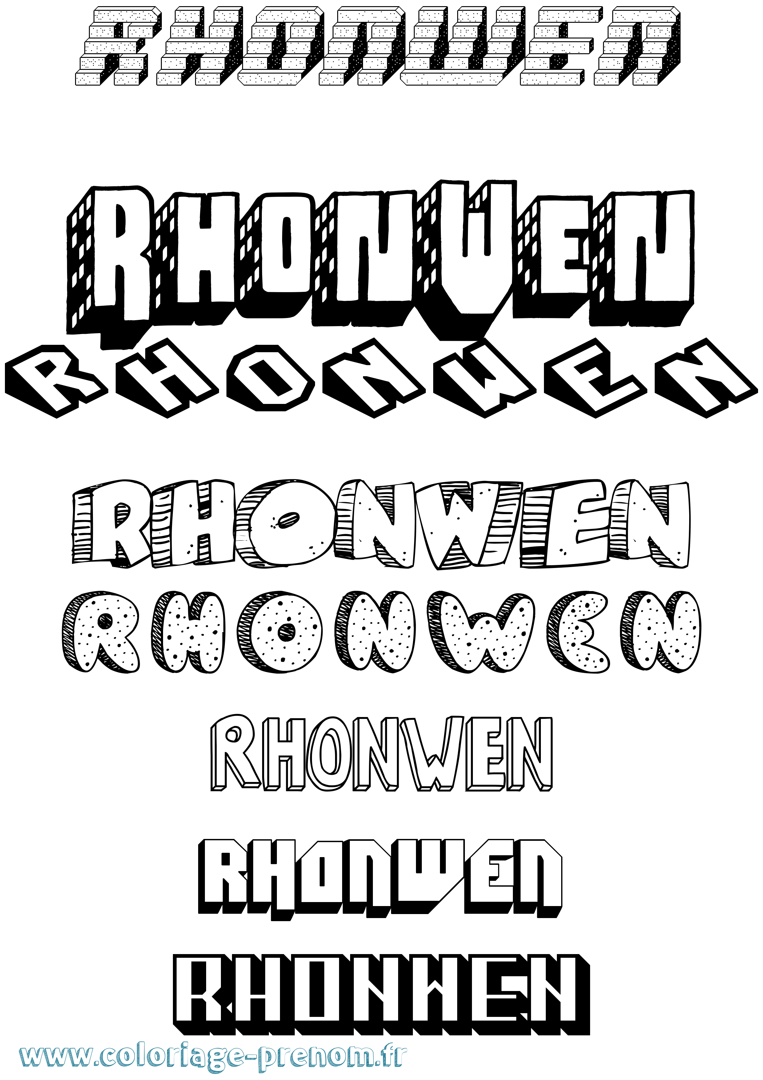 Coloriage Rhonwen Effet 3D Coloriage prénom Rhonwen Effet 3D