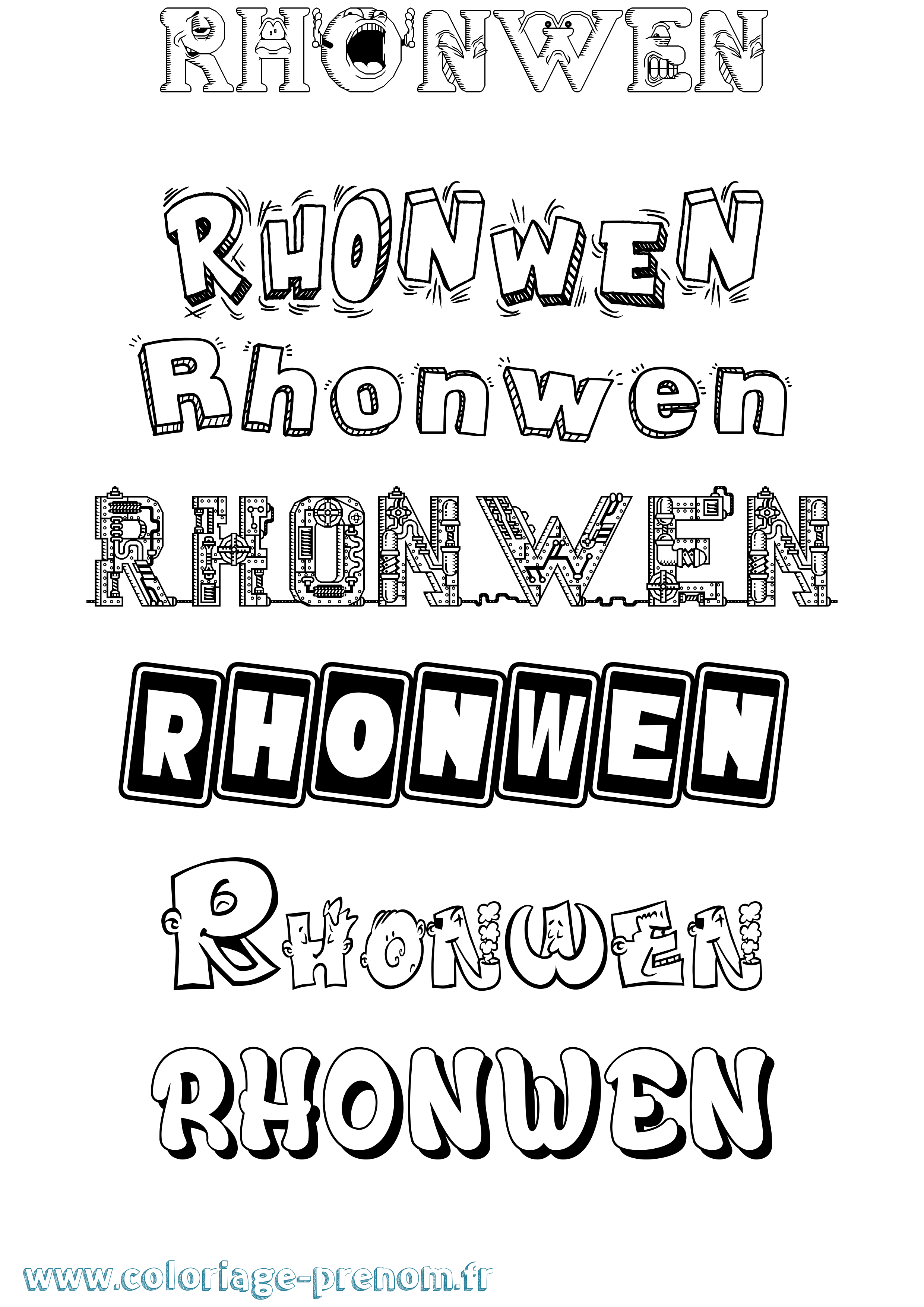 Coloriage Rhonwen Fun Coloriage prénom Rhonwen Fun