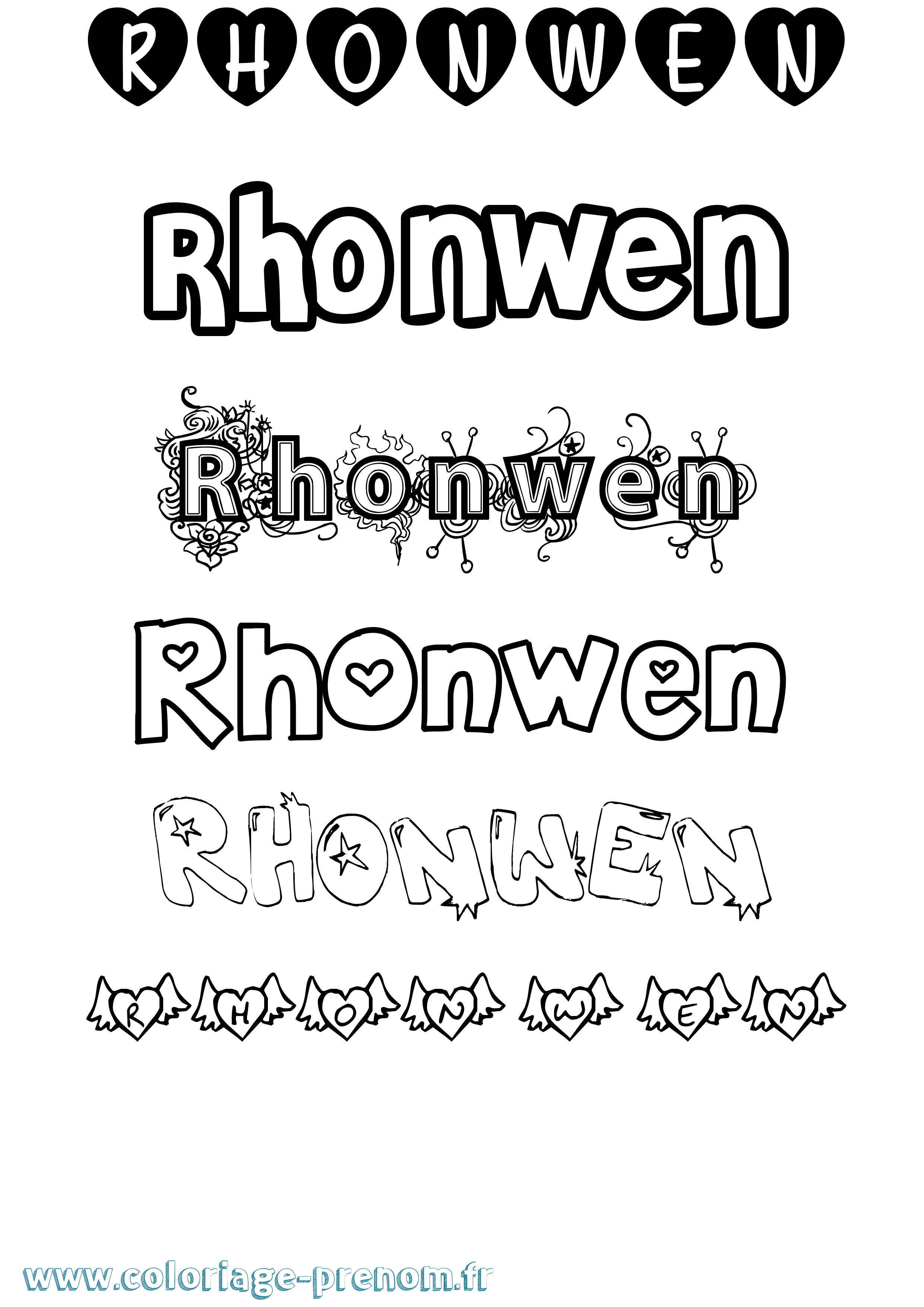 Coloriage Rhonwen Girly Coloriage prénom Rhonwen Girly